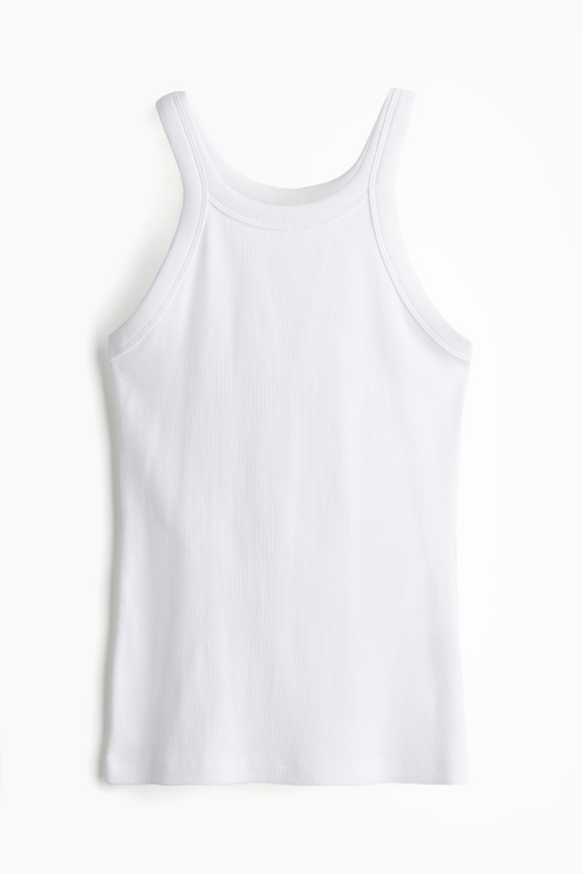 Ribbed Tank Top - White/Black/Light gray melange/Black/white striped - 1
