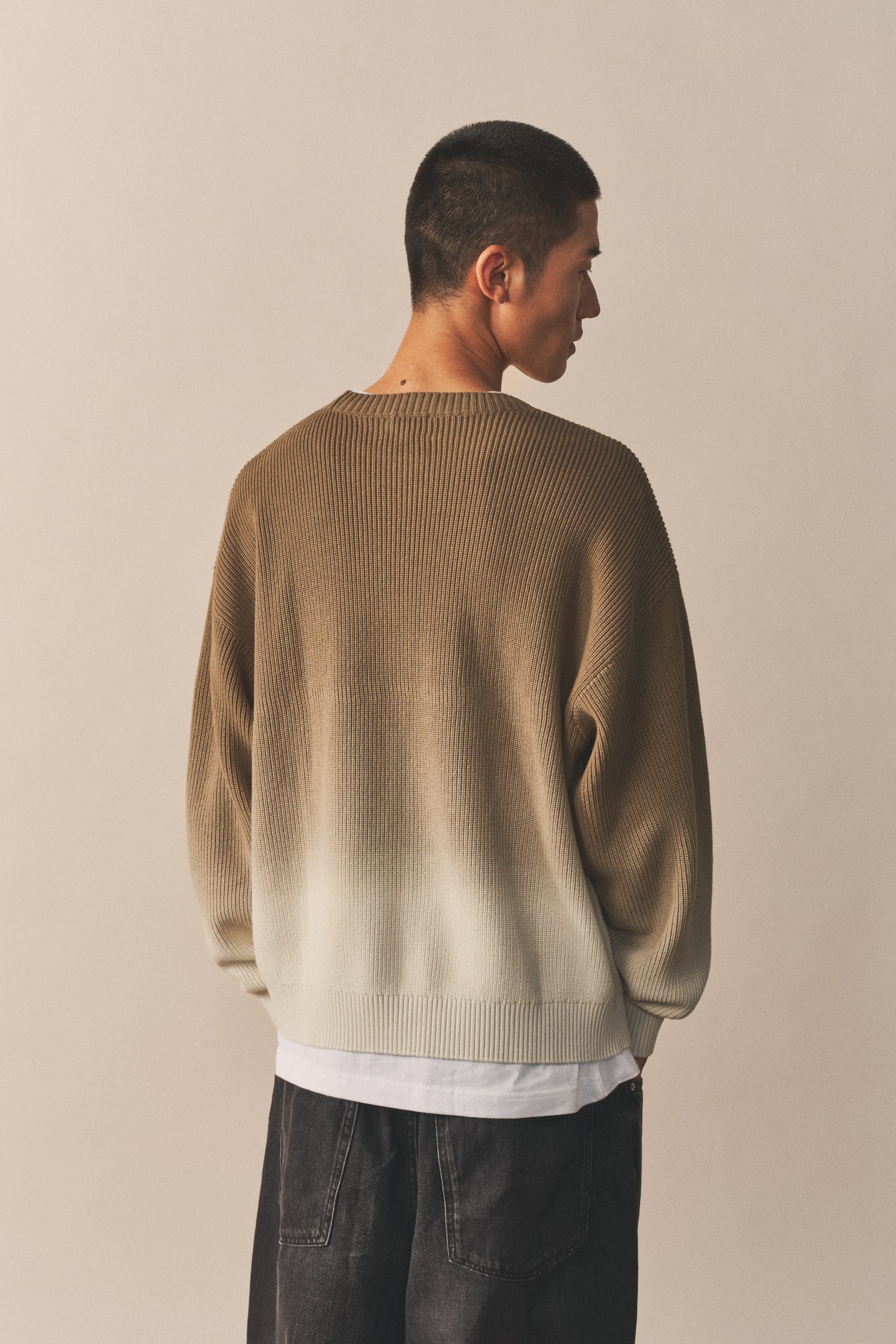 루즈핏 리브니트 스웨터 - 다크 카키 그린/화이트/블랙/브라운 - 3