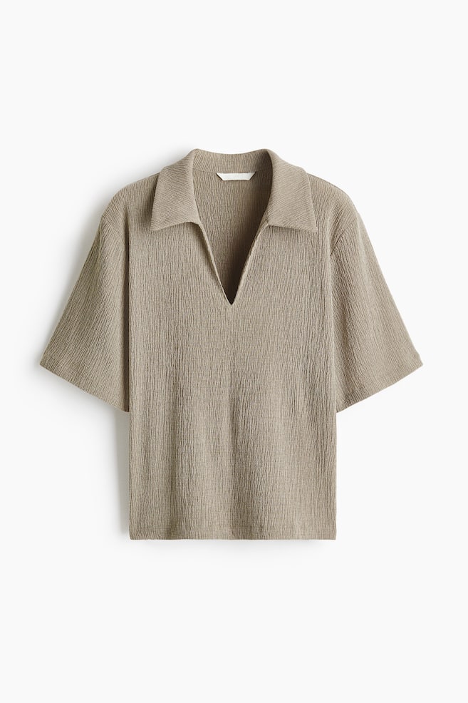 Crinkled polo shirt - Dusty green - 1