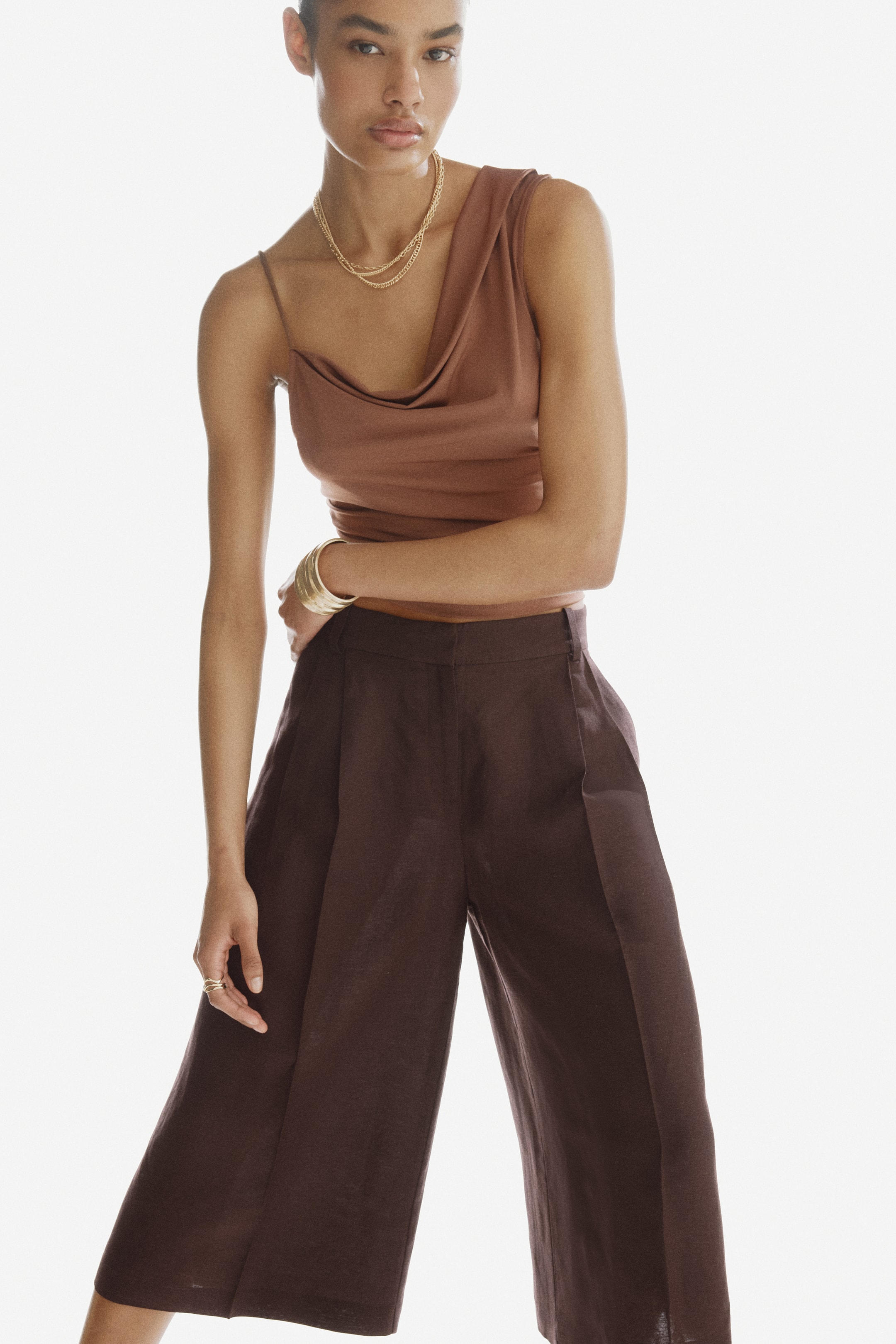 Jupe-culotte large en lin mélangé