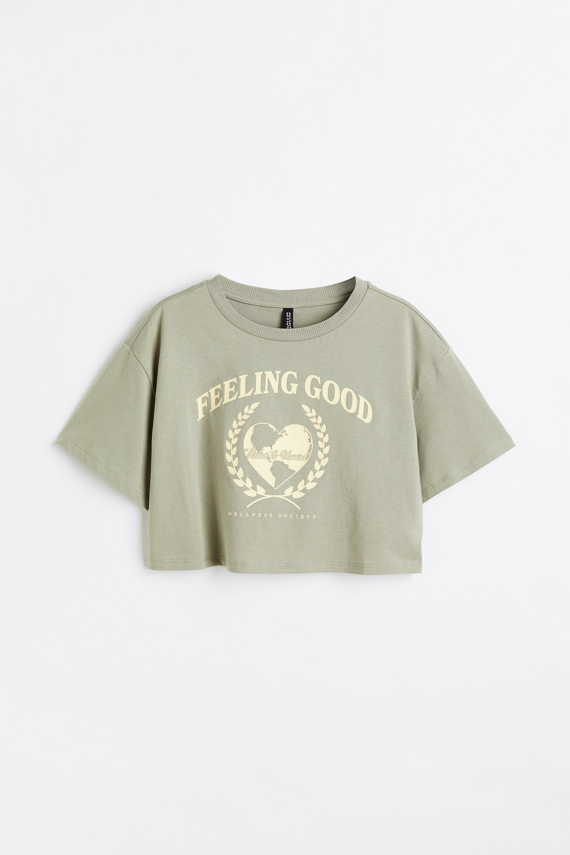 View larger image: Cropped printed top - Light khaki green/Feeling Good - Ladies | H&M IN 1