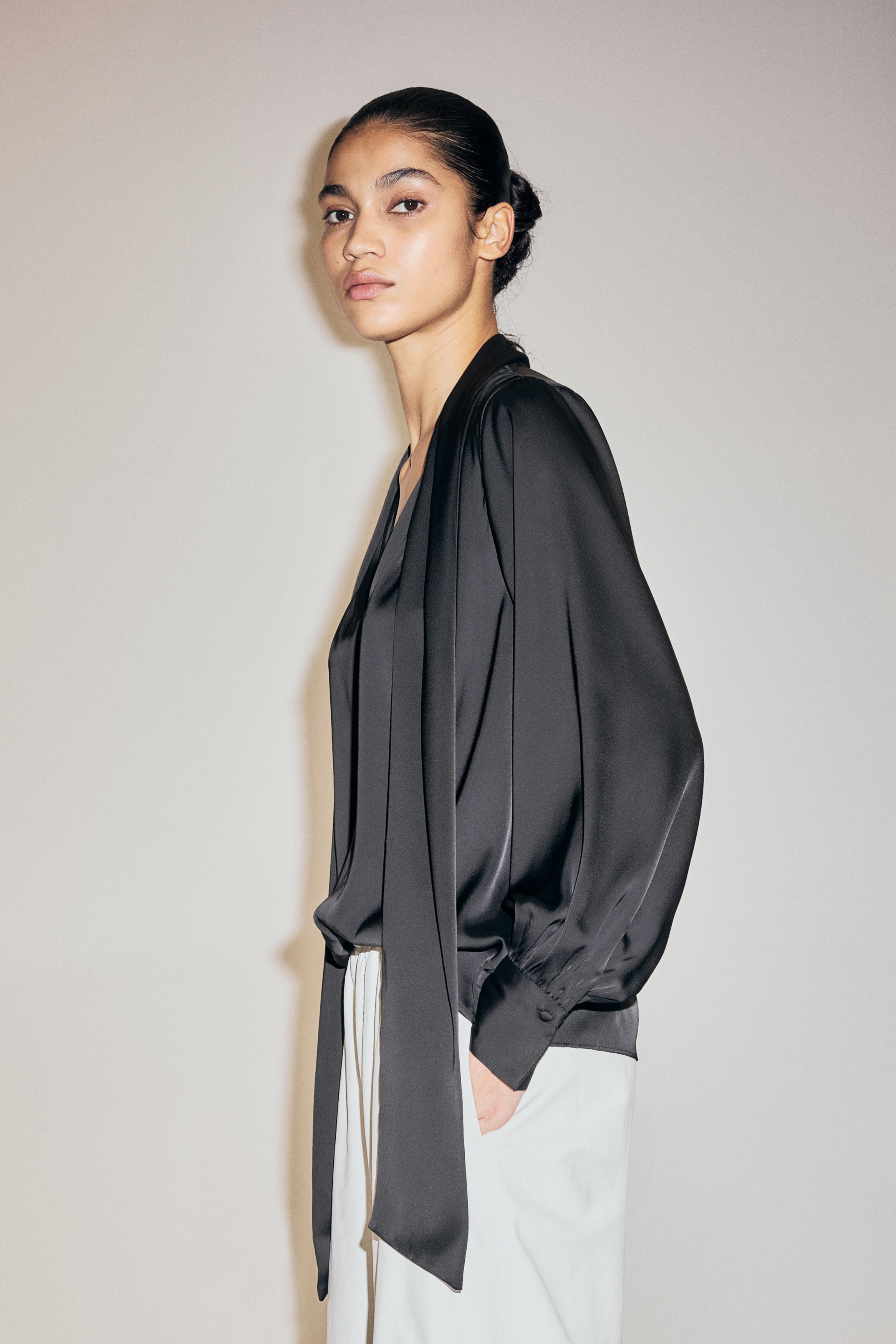 Tie-neck chiffon blouse