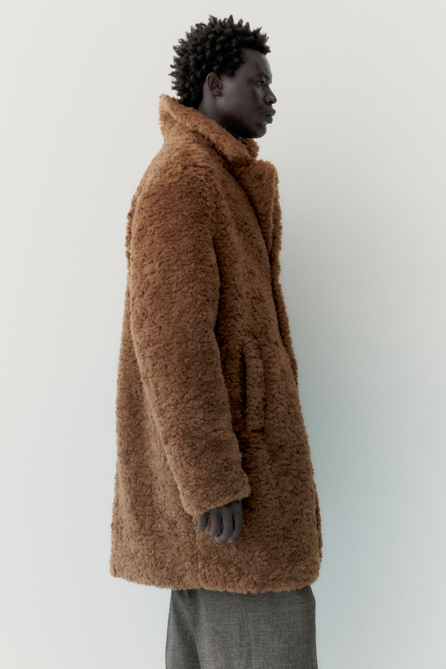 Single-breasted teddy coat - Light brown - 4