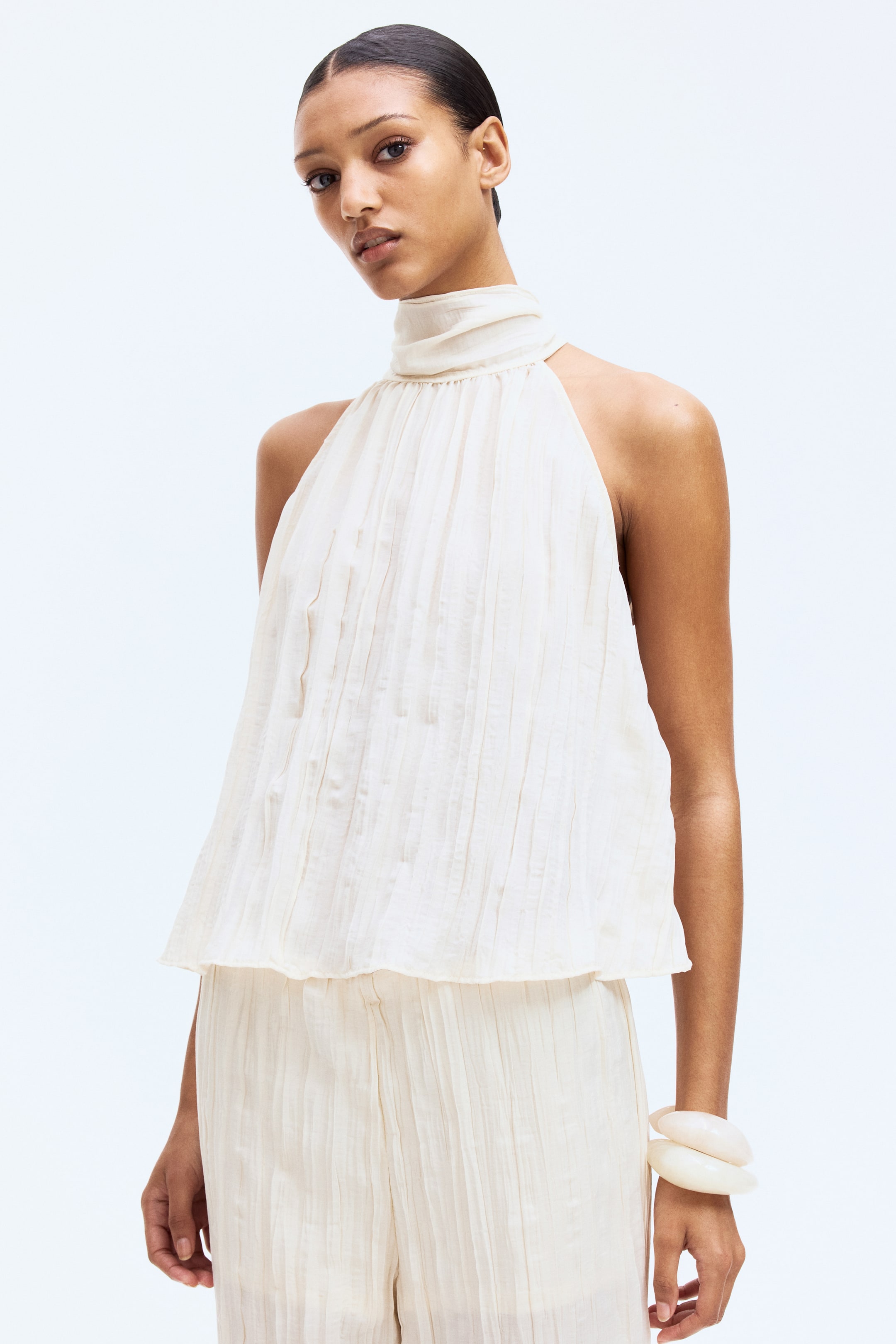 View larger image: Tie-neck top - Light beige - Ladies | H&M IN 1