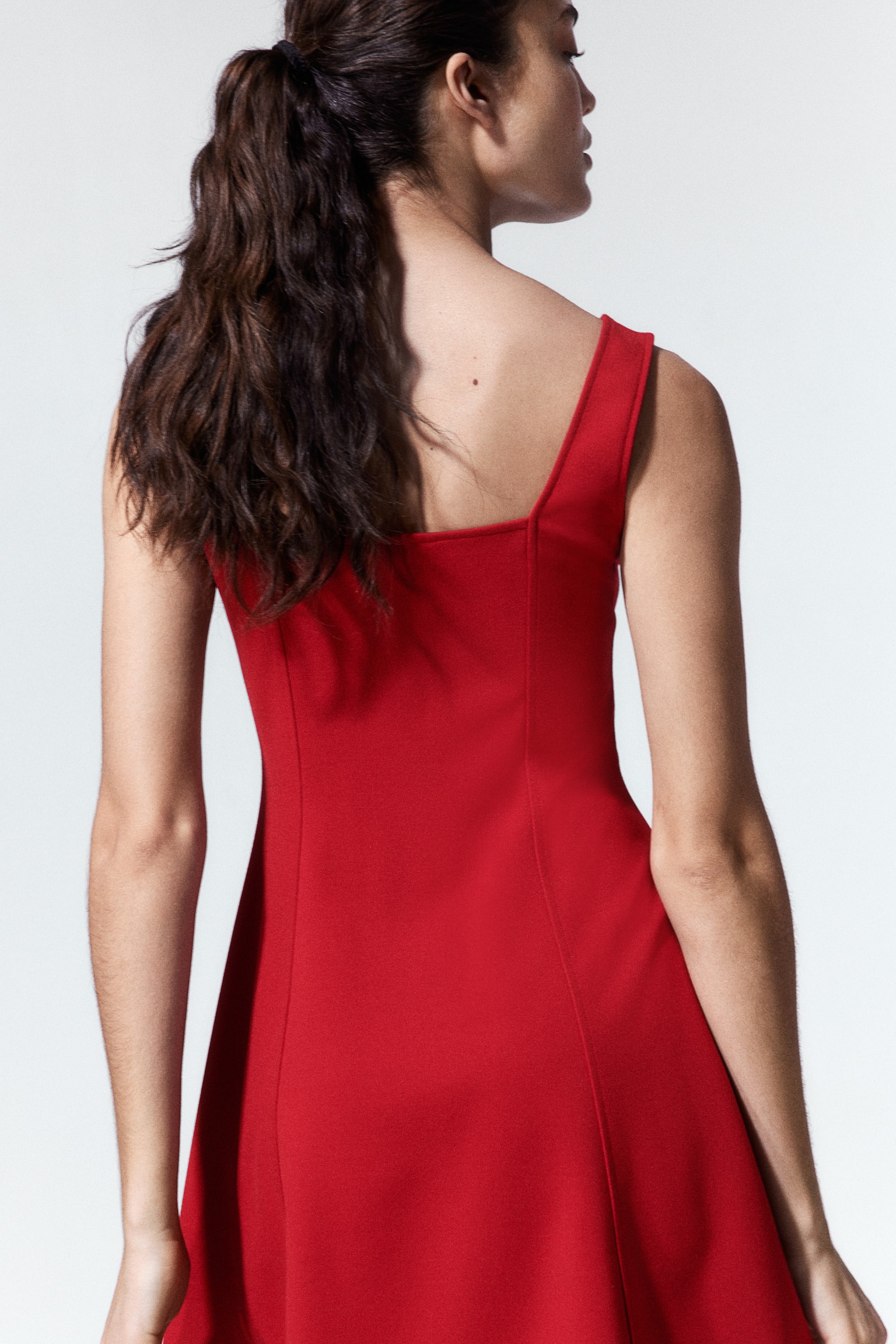 Square Neck Jersey Dress - Red/Black/Light beige - 5