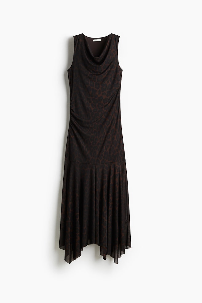 Draped mesh dress - Marron foncé/imprimé léopard - 1