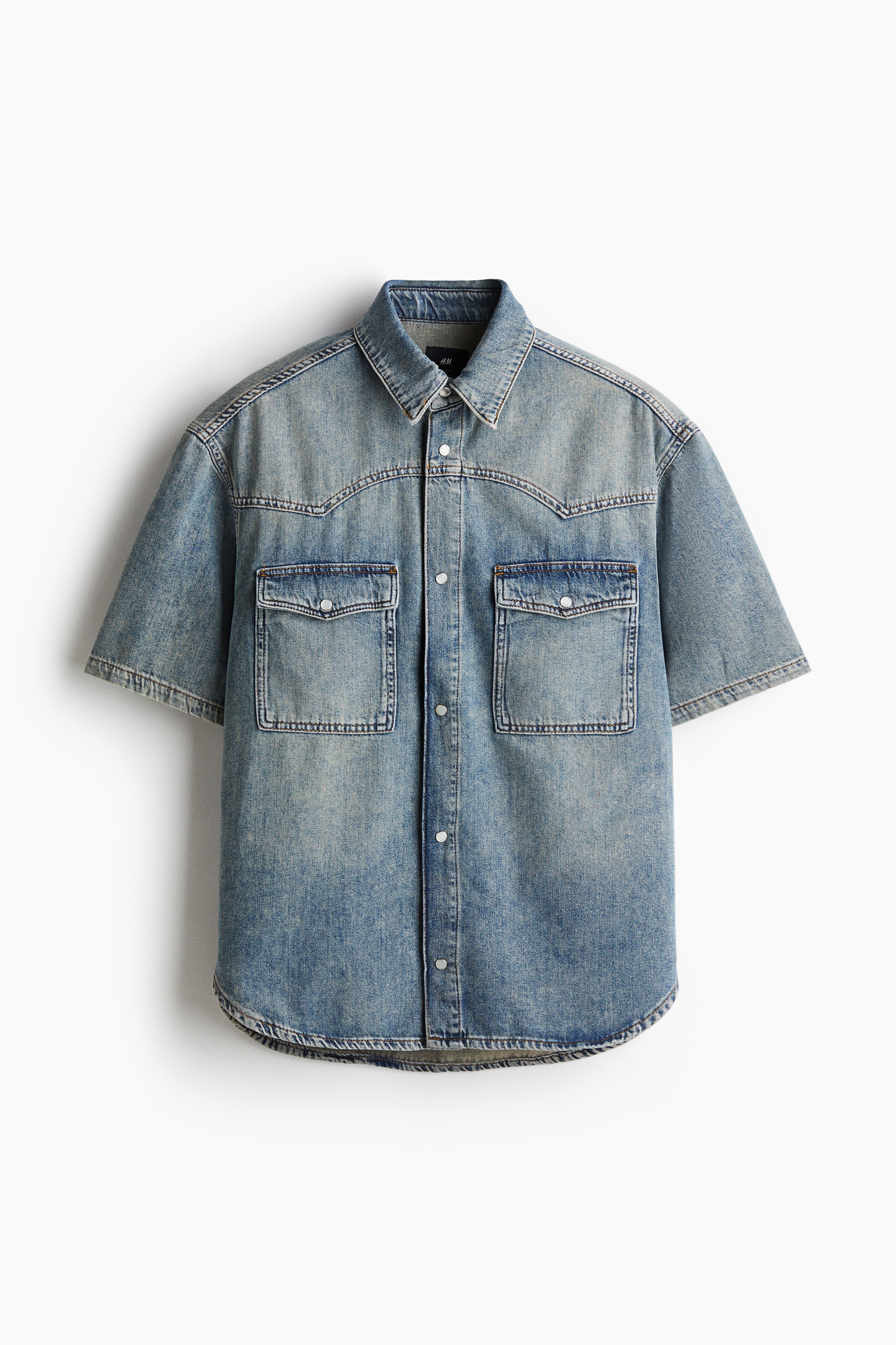 Chemise à manches courtes Loose Fit en denim - Bleu denim/Noir