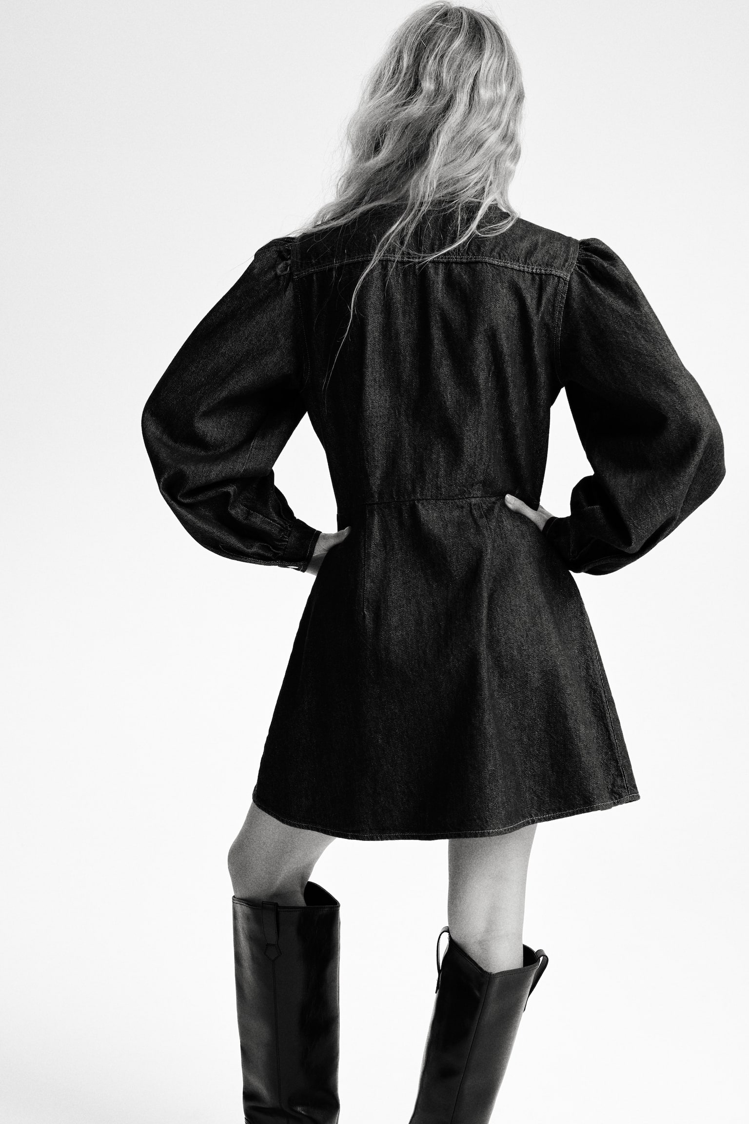 Tie-detail denim dress - Dark denim blue - 3