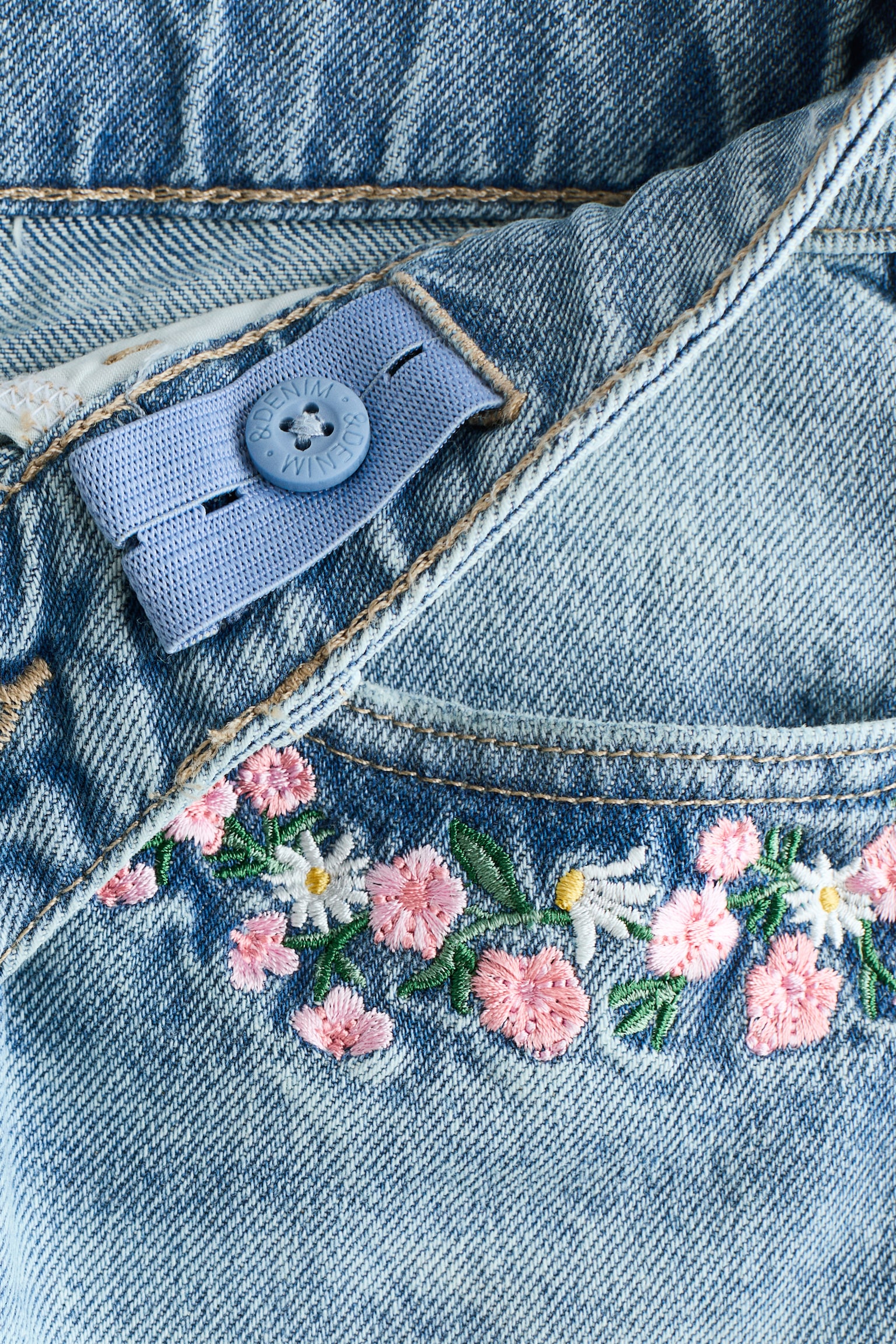 Embroidery-detail denim shorts - Light denim blue/Flowers/Denim grey/Studs - 3