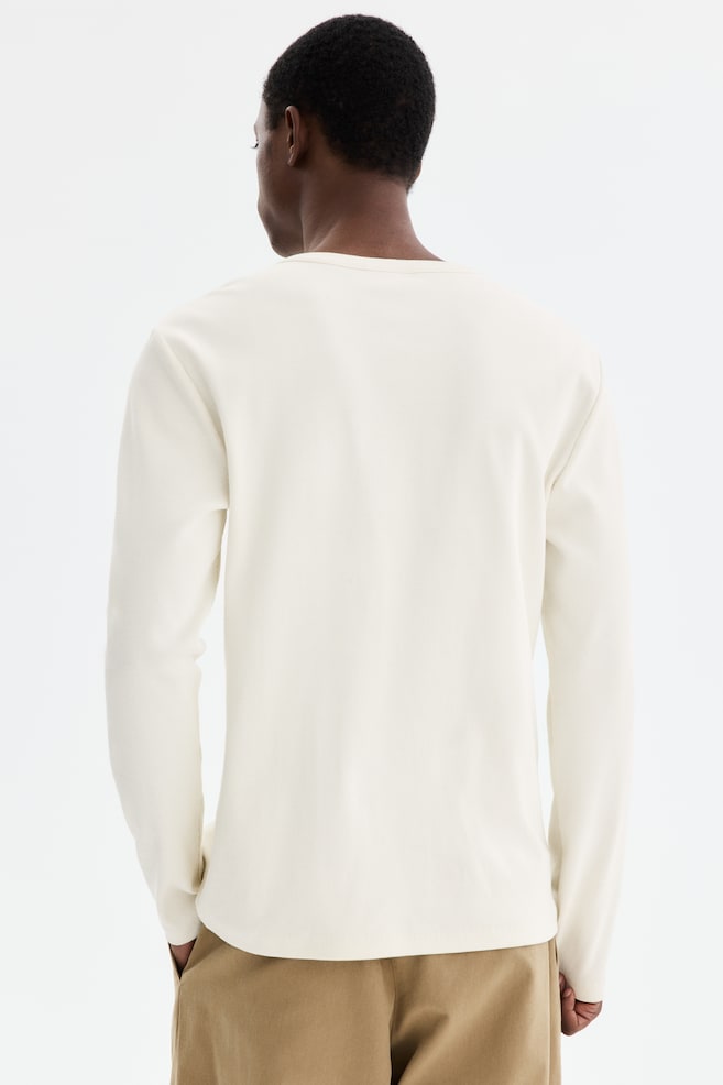 Slim-Fit Ribbed Henley Shirt - Cream/Dark brown/Black - 5