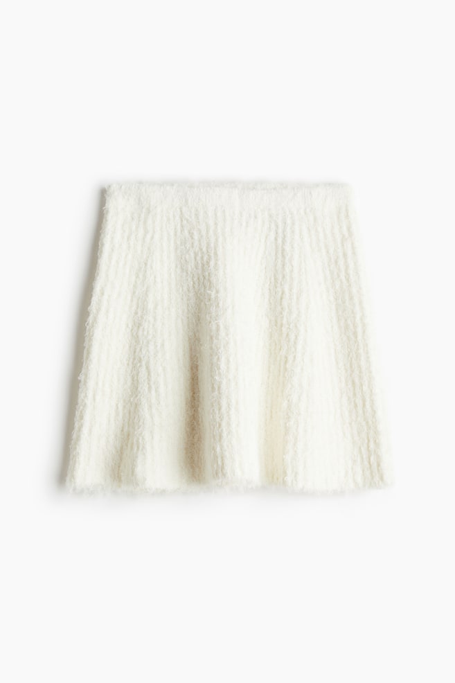 Flared fluffy-knit skirt - Cream/Black - 1