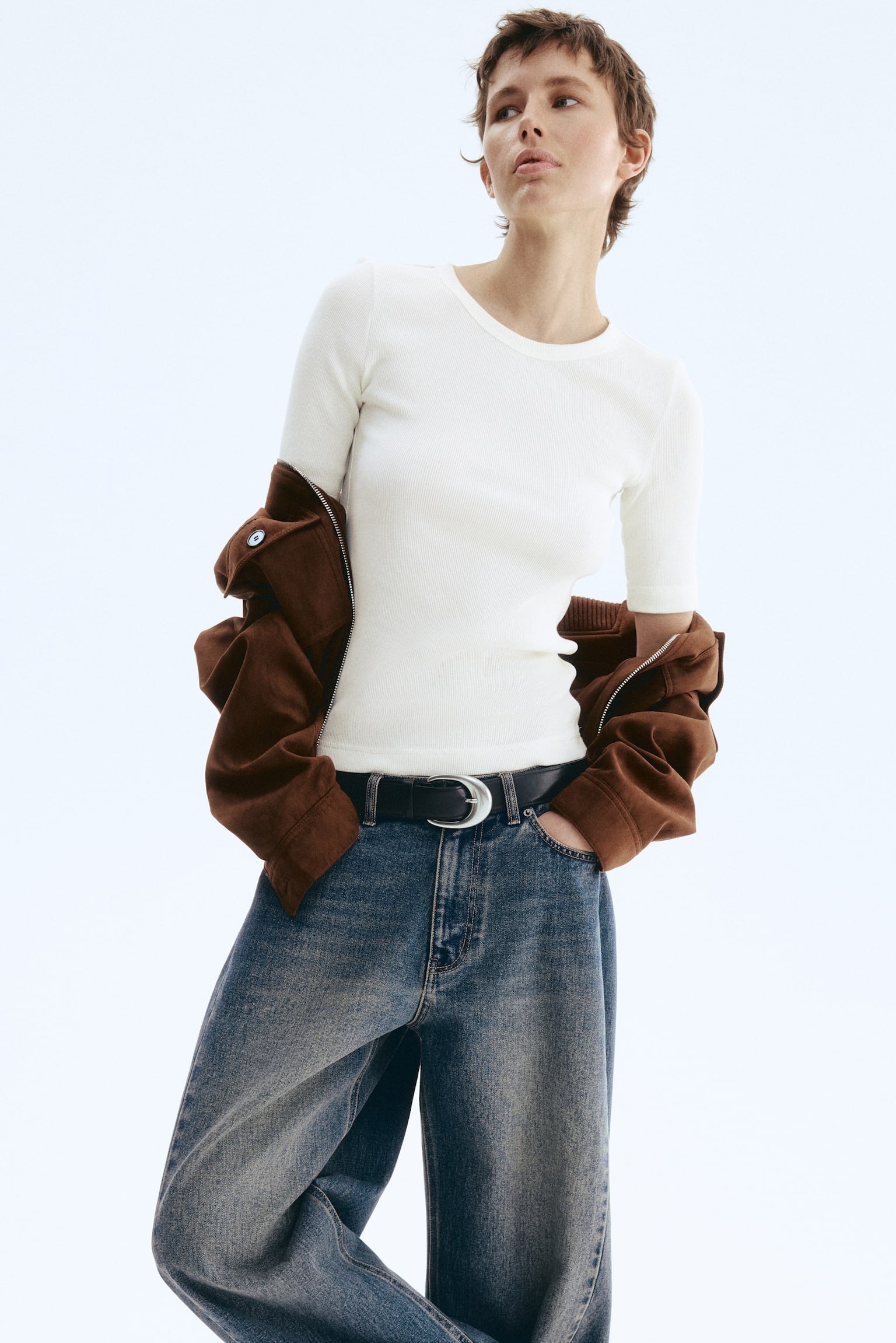 Ribbed silk-blend top - White/Truffle grey/Navy blue - 4