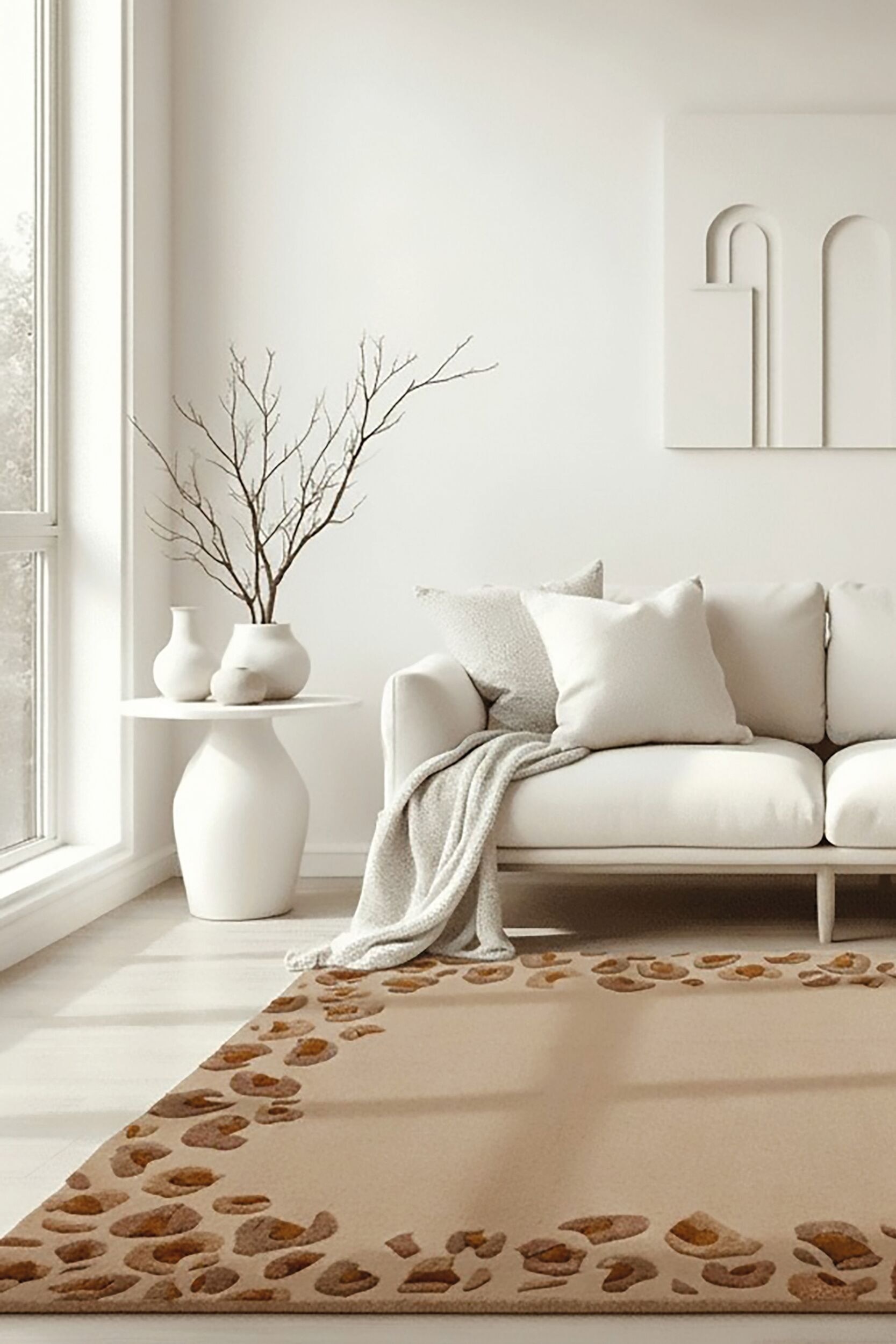 Leopard Frame Teppich Aus Wollmischung - Natürlich