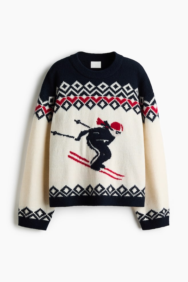Pullover in Jacquardstrick - Weiß/Skifahrer - 1