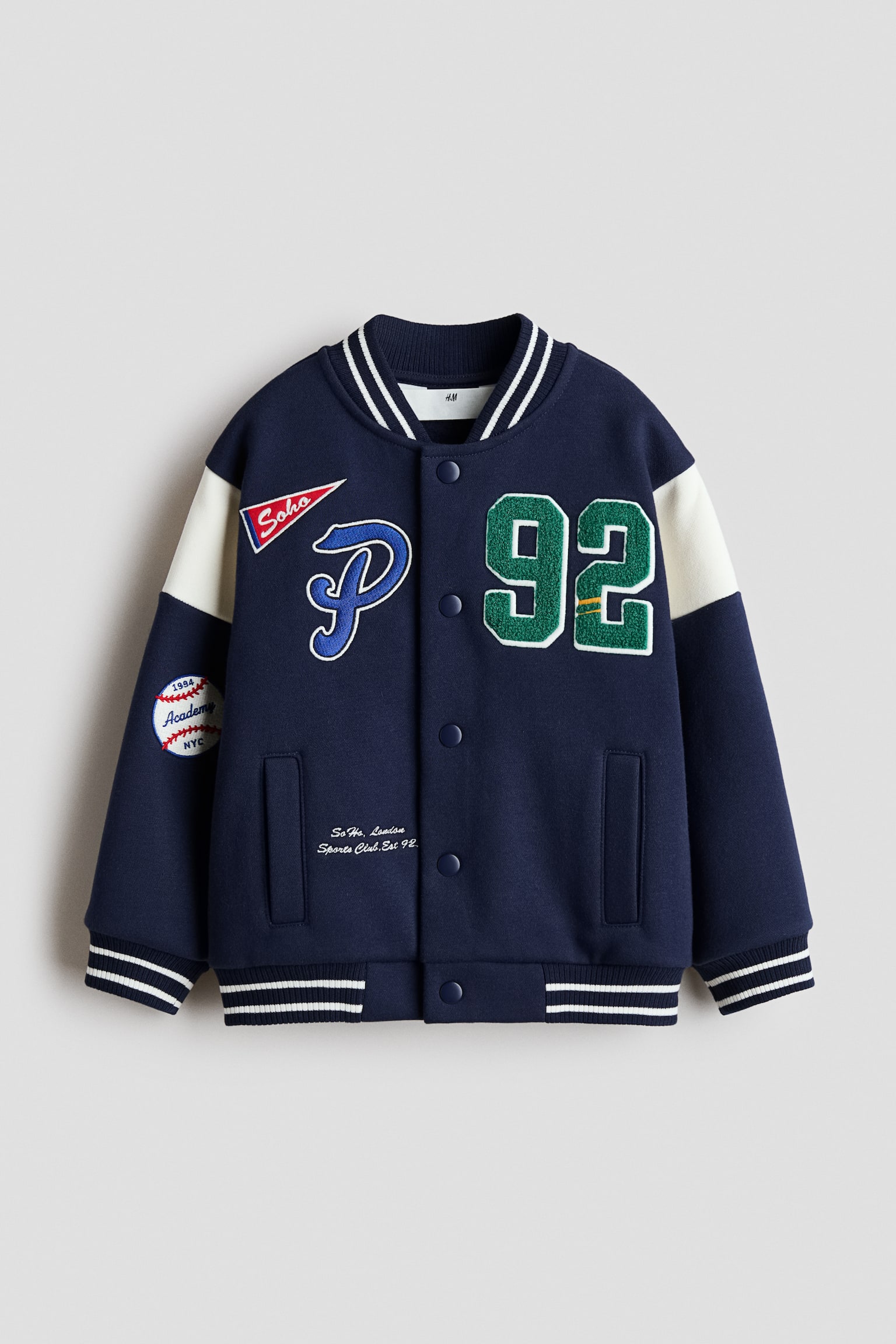 Motif-detail baseball jacket - Navy blue/Sports Club - 1