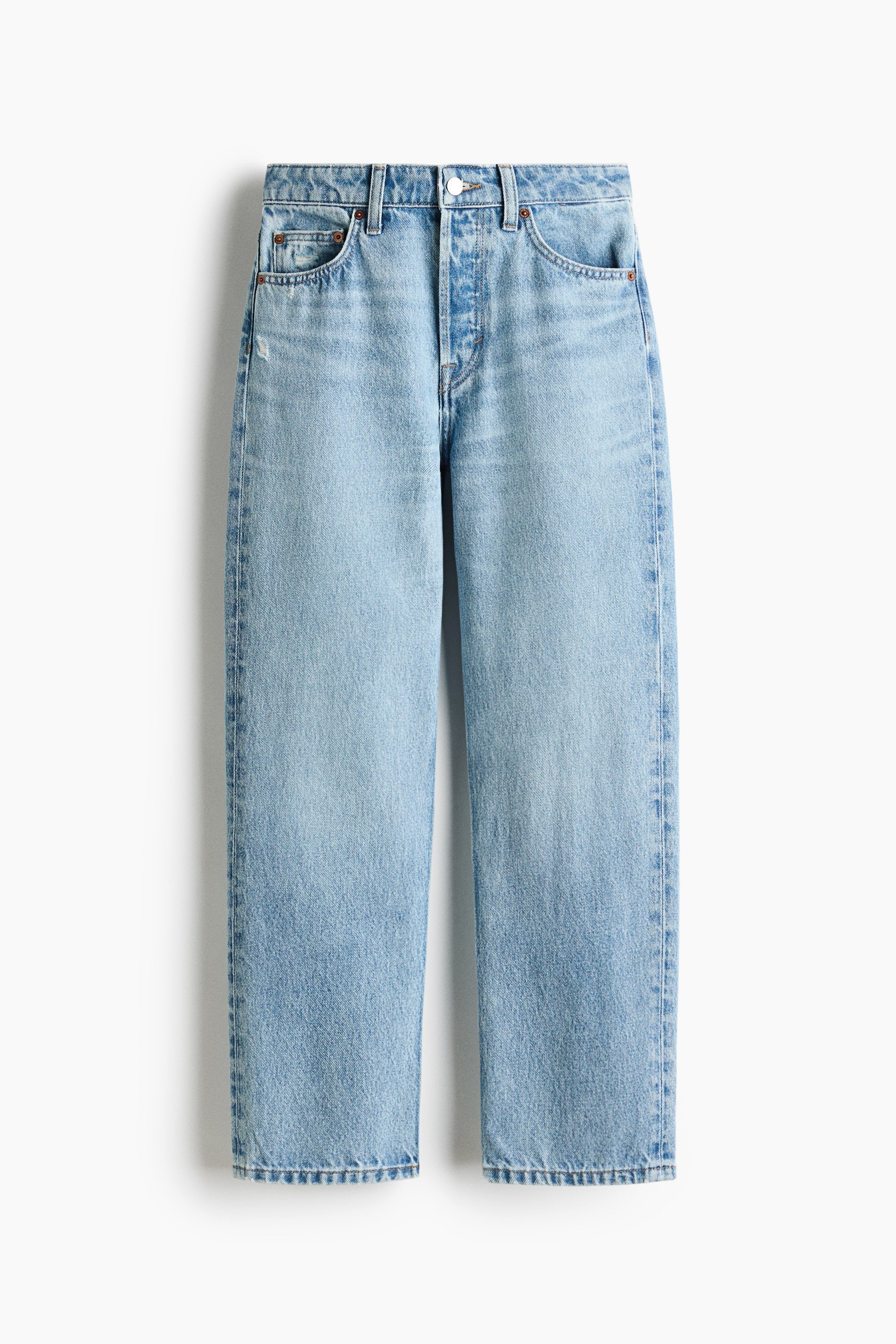 Straight High Waist Ankle Jeans - Ljus denimblå