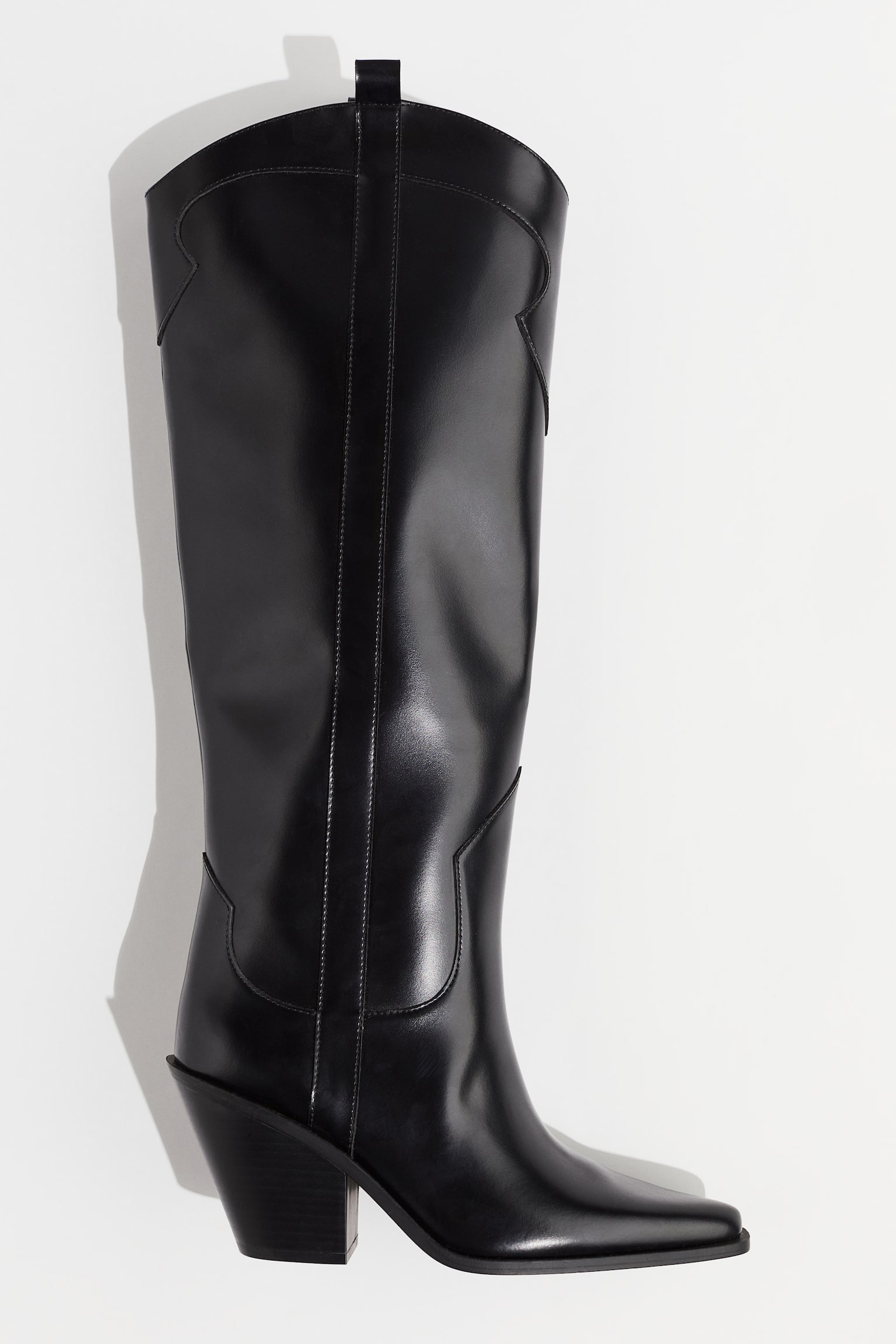 Botas estilo western pelo joelho - Preto/Bege - 1