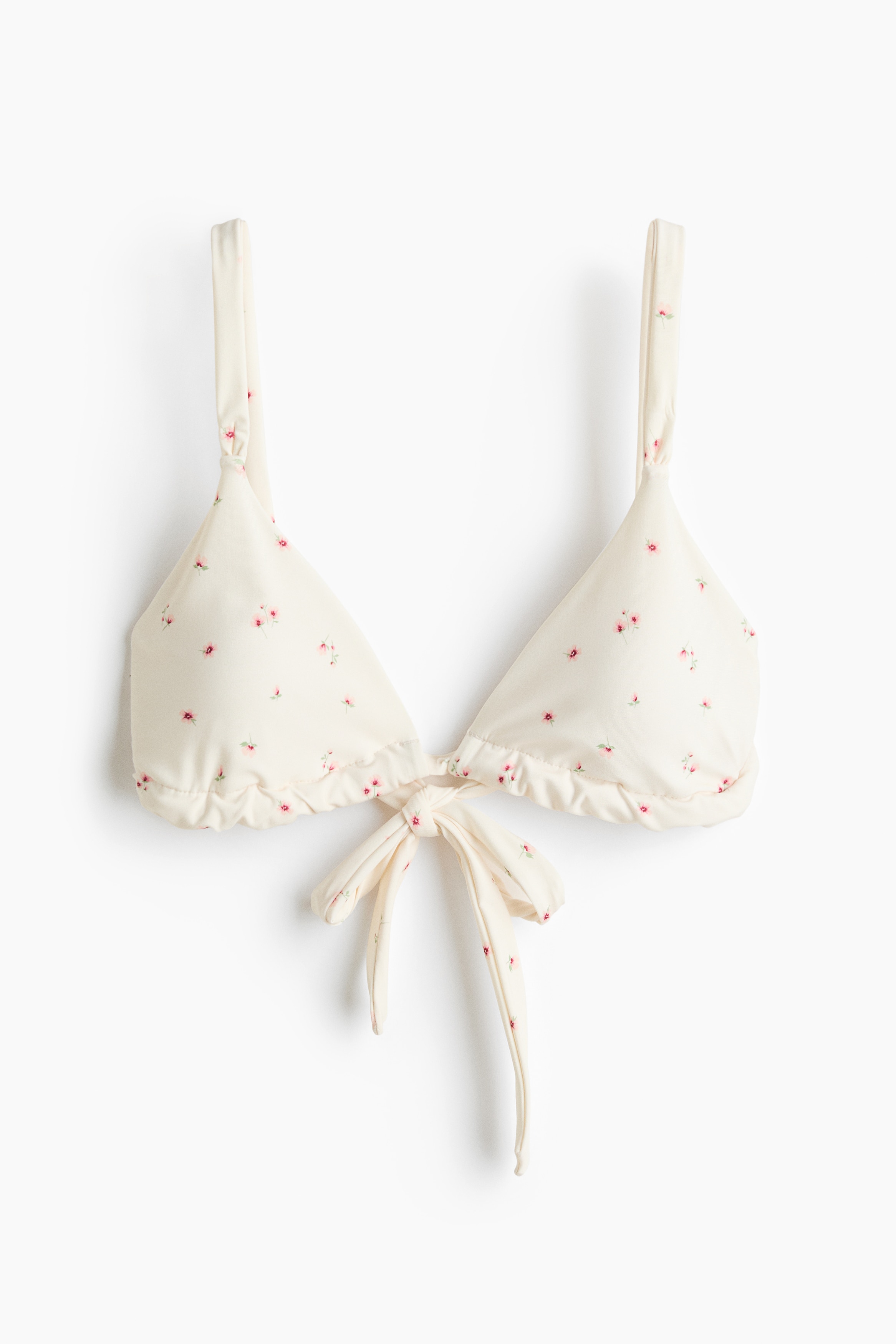 Padded Triangle Bikini Top - White/floral/Dark brown/cream