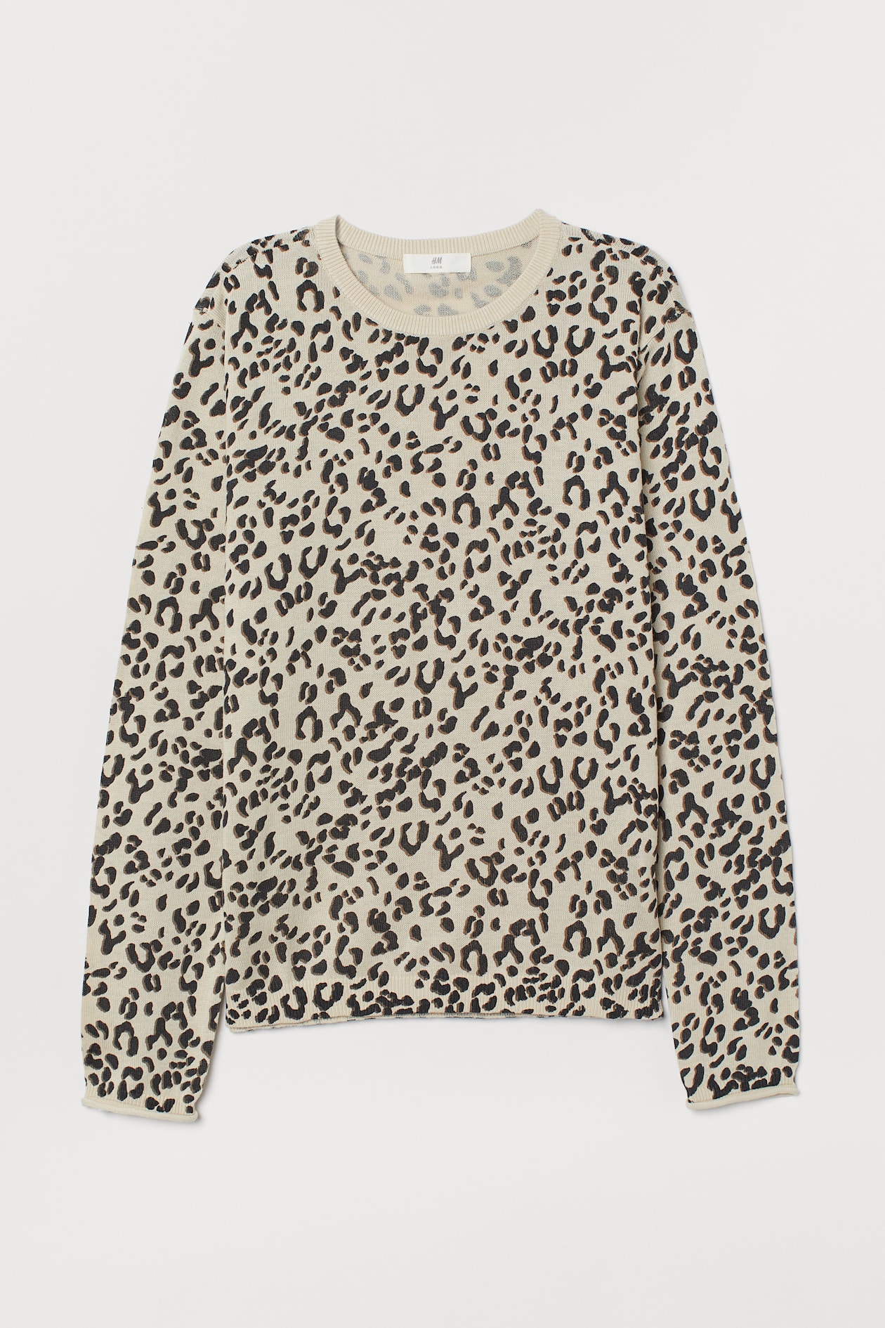 Fine-knit jumper Beige/Leopard print Ladies H&M