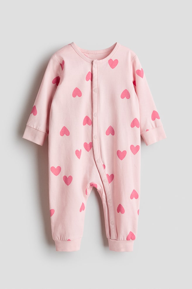 Patterned sleepsuit - Light pink/Hearts/Light dusty pink/Floral/Light green/Bunnies/Cream/Floral/White/Dogs/White/Hearts/Dark grey/Ghosts/White/Hearts/White/Vehicles/Light beige/Puppies/Light blue/Cherries/Light turquoise/Dinosaurs/Light blue/Teddy bears/White/Pumpkins/Black/Skeleton - 1