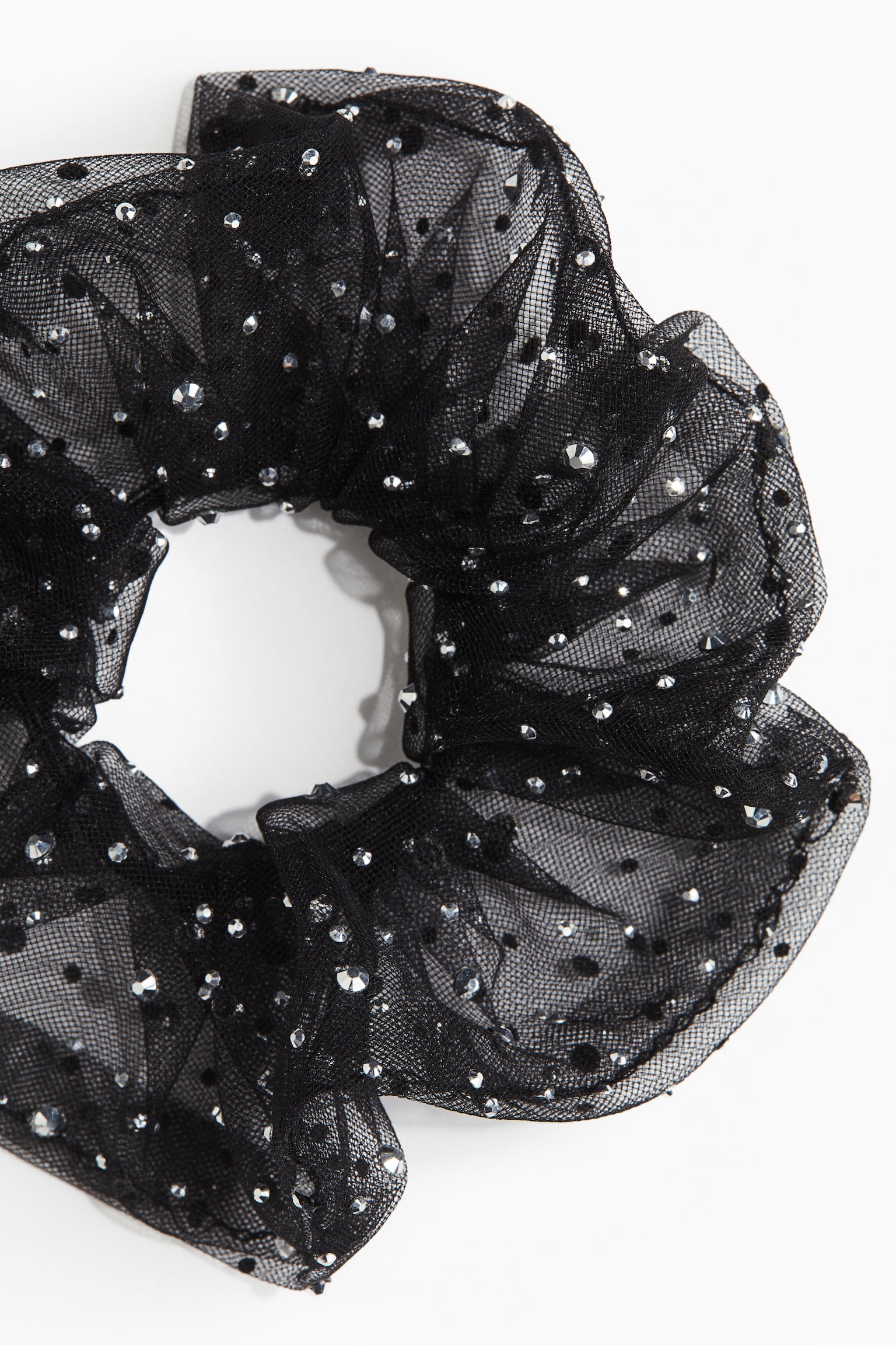 Rhinestone-embellished mesh scrunchie - Black - 2