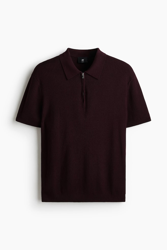 Slim Fit Zip-top polo shirt - Burgundy/Brown/White - 1