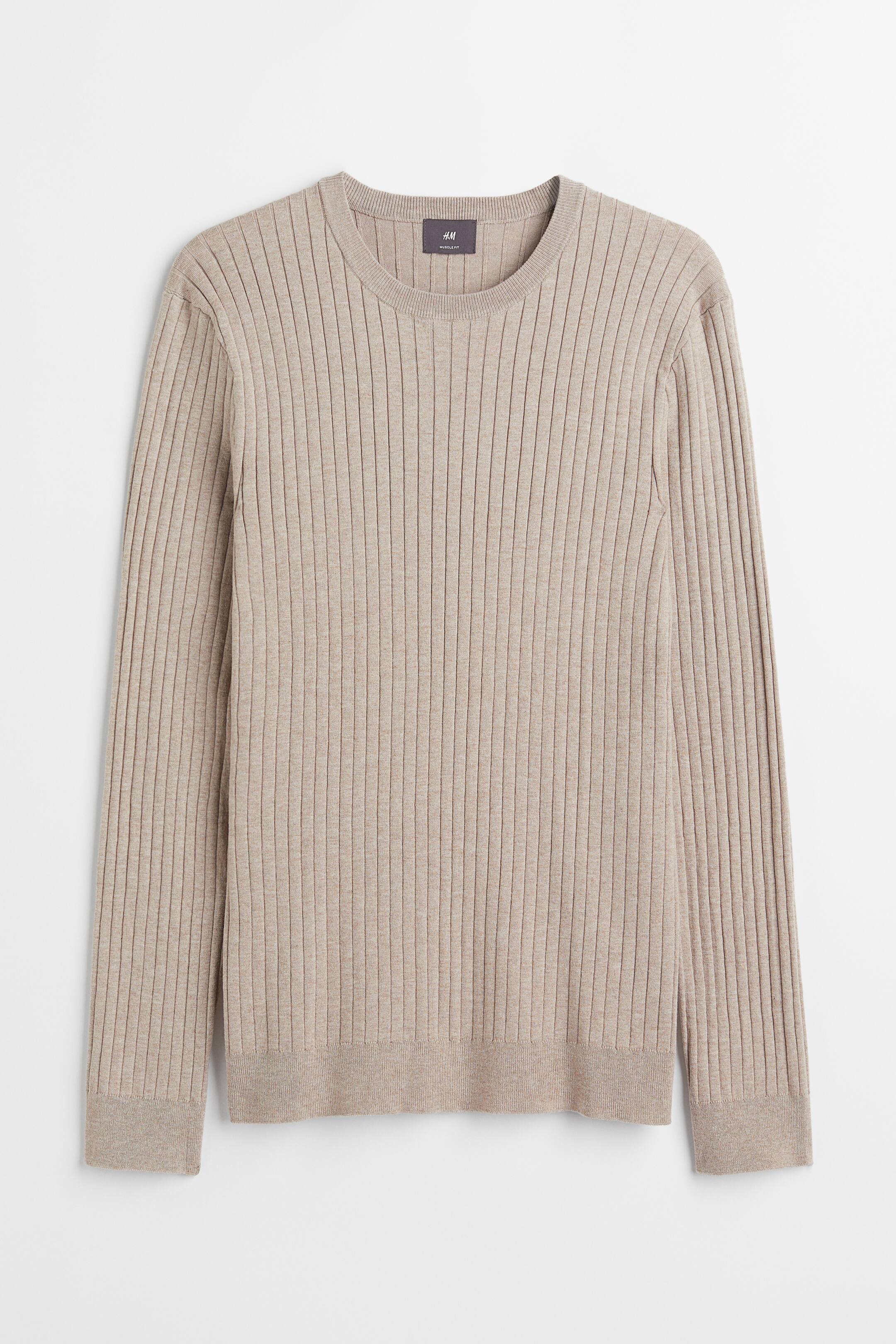 View larger image: Muscle Fit Fine-knit jumper - Beige - Men | H&M 1