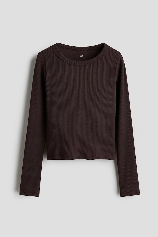 Ribbed Cotton Top - Dark brown/Black/Light beige melange/Heather purple/Dark red/Dusty blue - 1