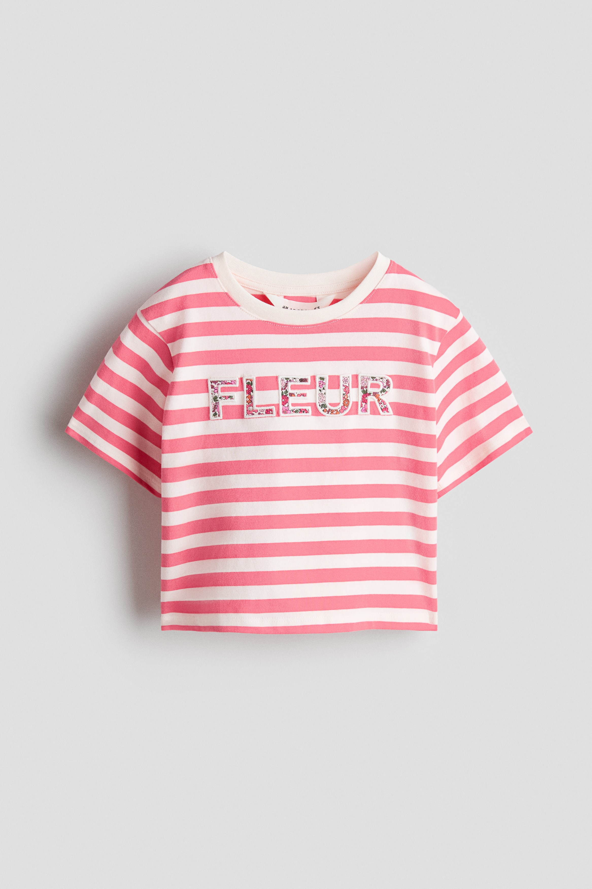 Pamuklu ve Aplikeli Tişört - Ahududu pembesi/Fleur