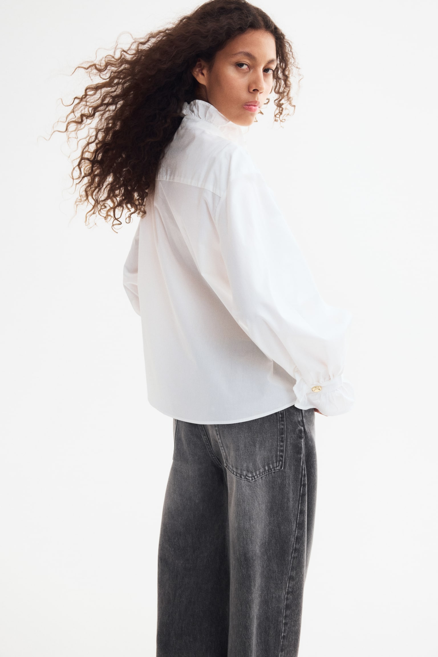 Женская блузка H&M Ruffle-Trimmed Cotton Blouse, цвет: Белый — фото 5