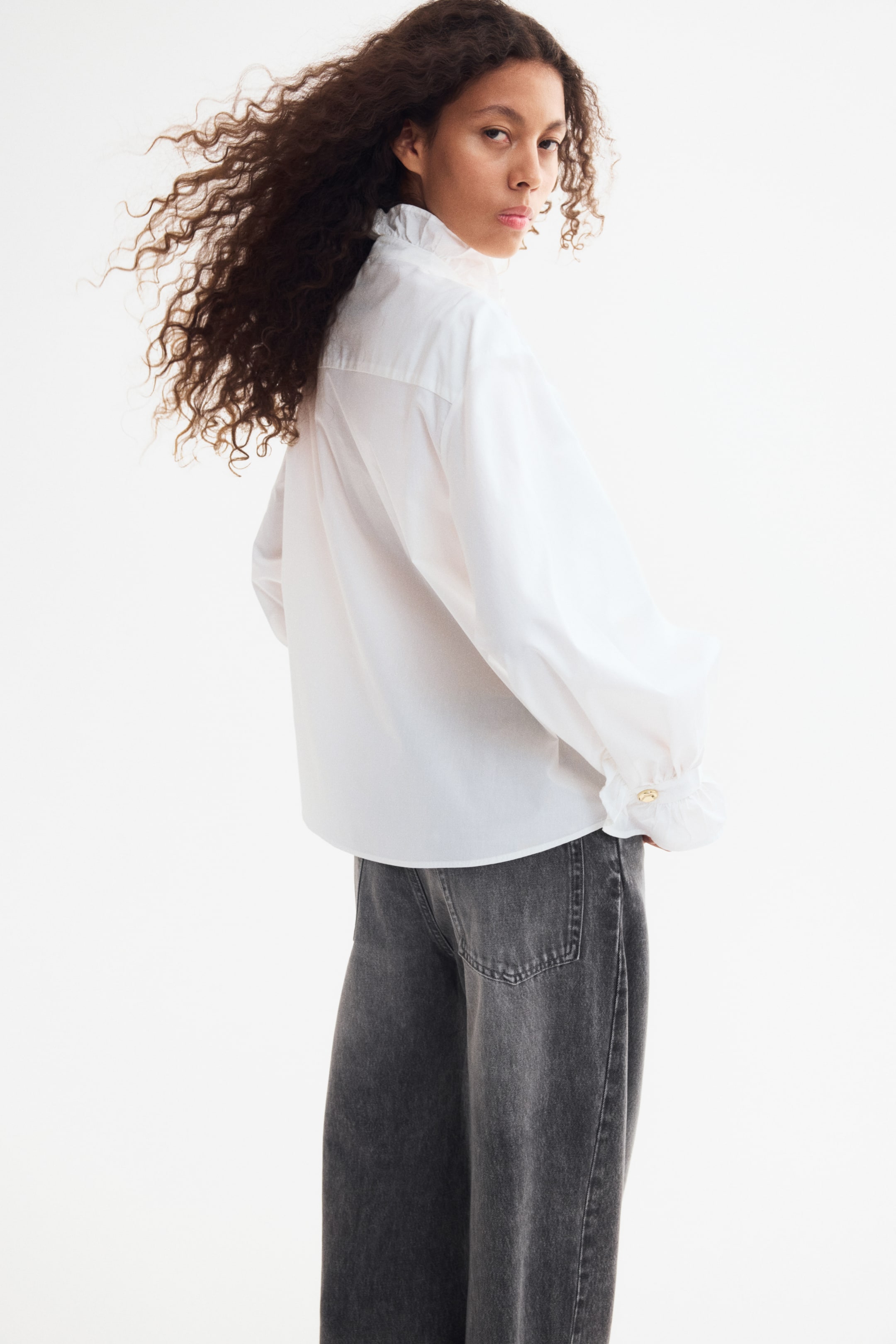 Ruffle-Trimmed Cotton Blouse