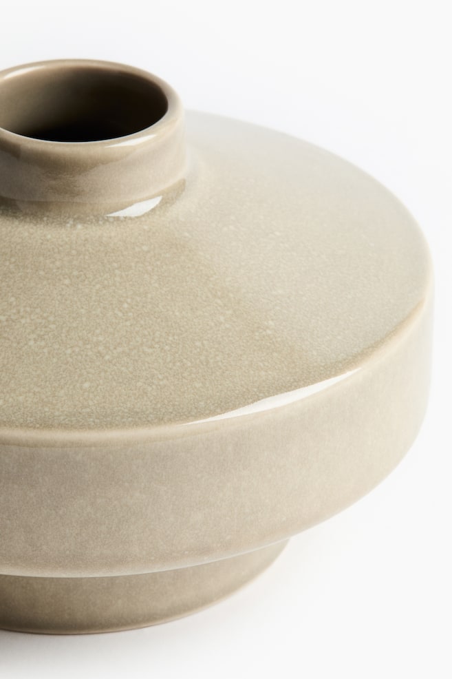 Small Reactive-Glaze Stoneware Vase - Khaki beige/Light pink - 5