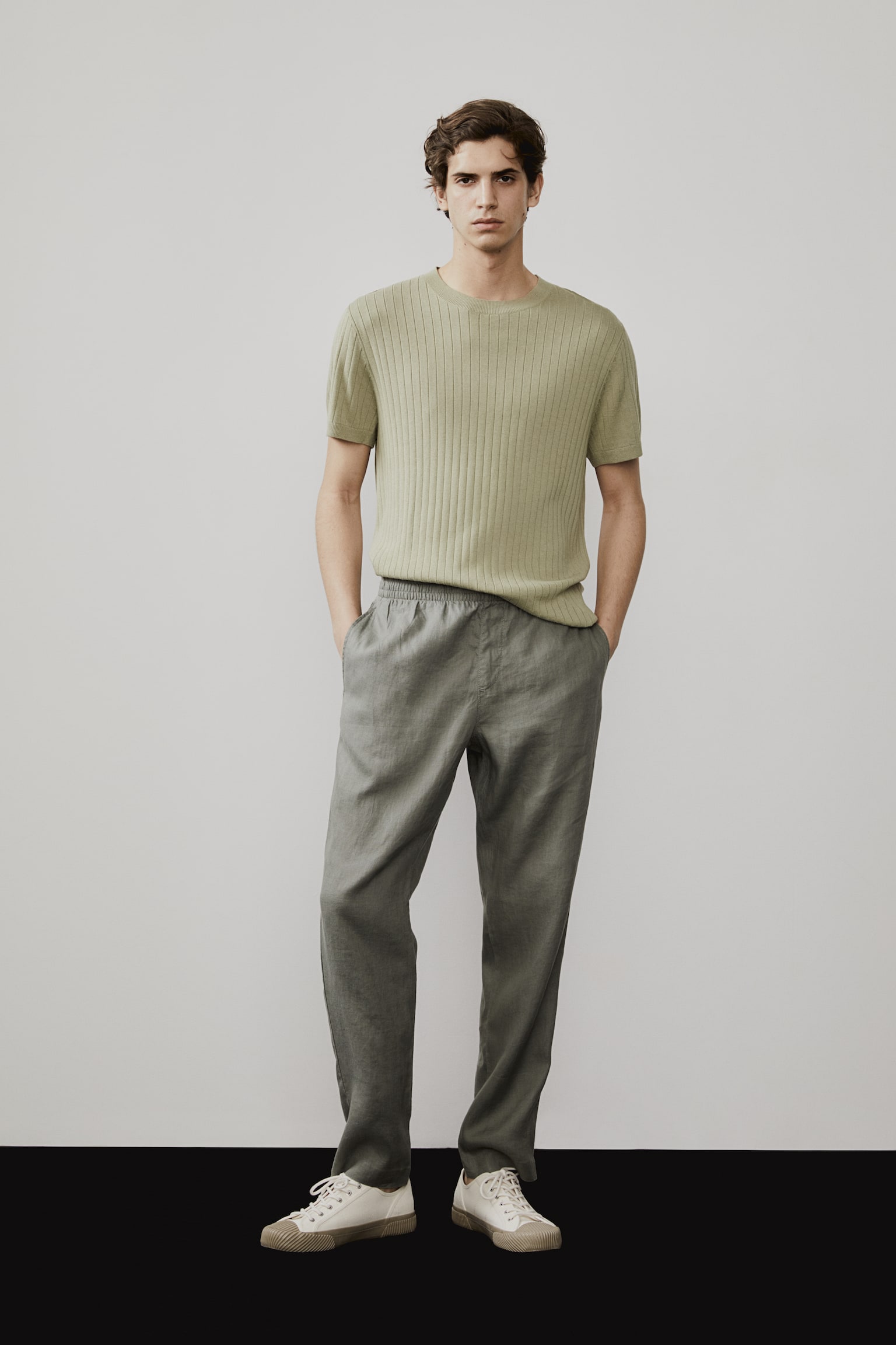 Regular Fit Linen trousers - Dark sage green/Black/Cream/Navy blue/Dark beige - 4