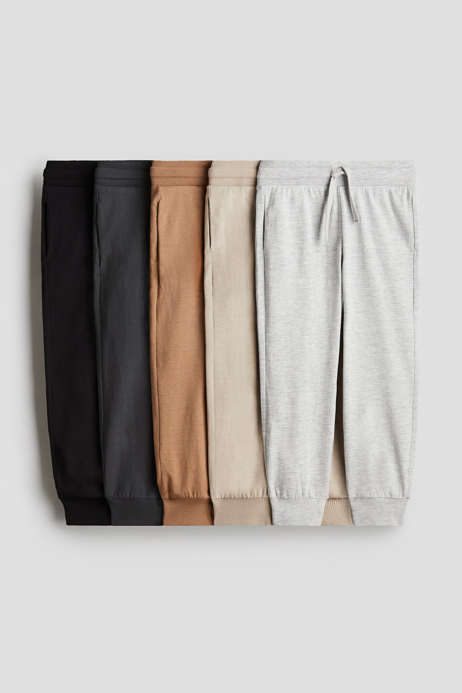 5-pack cotton joggers - Beige/Grey/Khaki green/Red/Grey/Blue - 1