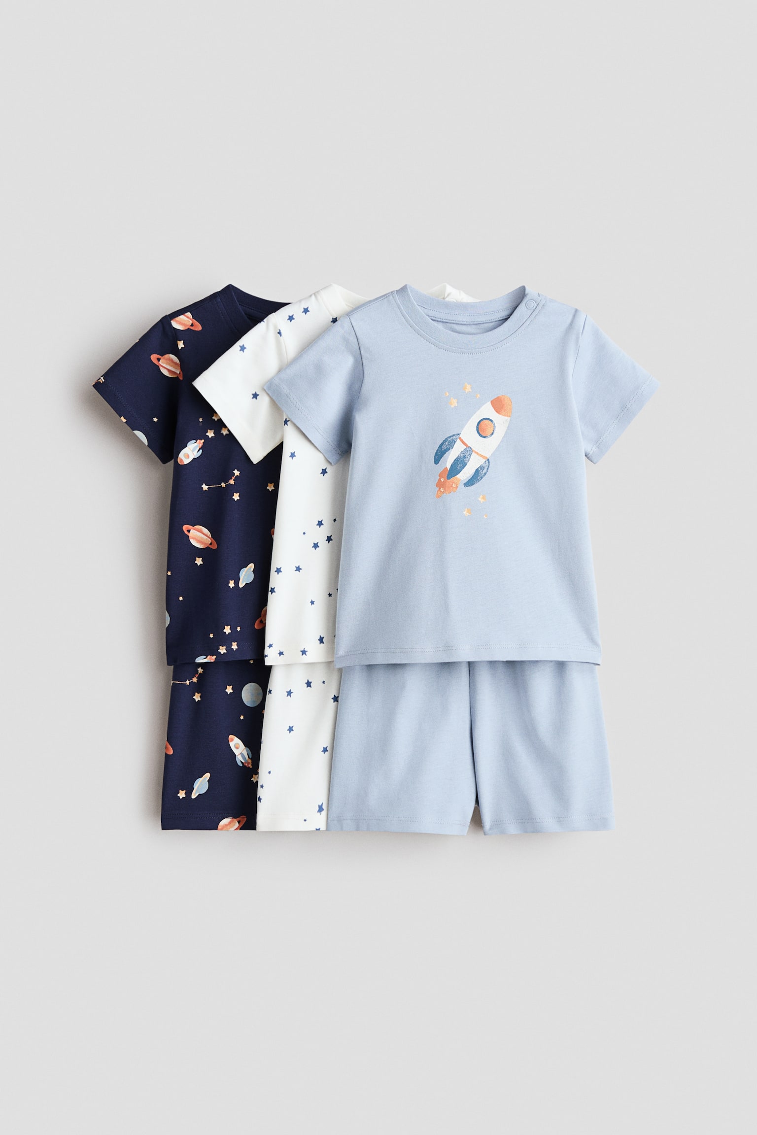Pigiami corti in cotone 3 pezzi - Blu navy/spazio/Beige chiaro/orsi