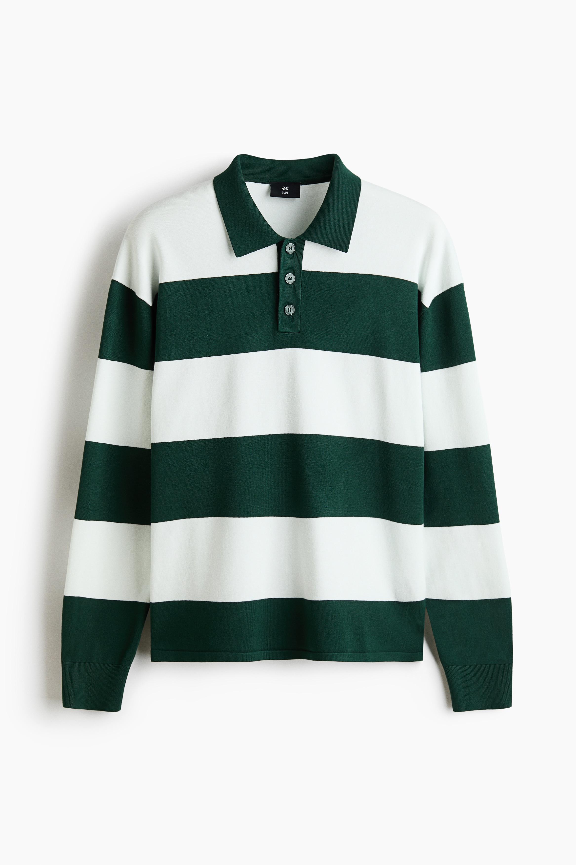 Loose-Fit Knit Polo Sweater - White/striped/Dark green/color block/White/color-block/Dark brown/navy blue striped