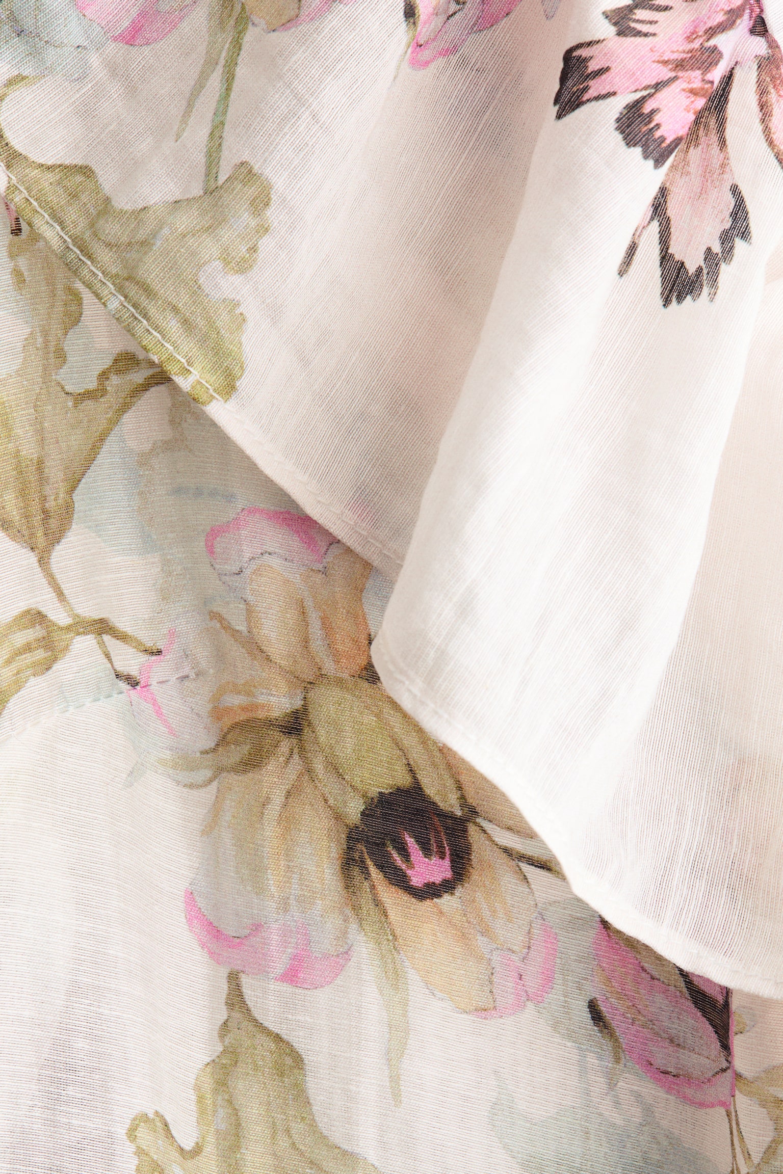 Top z domieszką lnu i baskinką - Biały/Kwiaty - 4