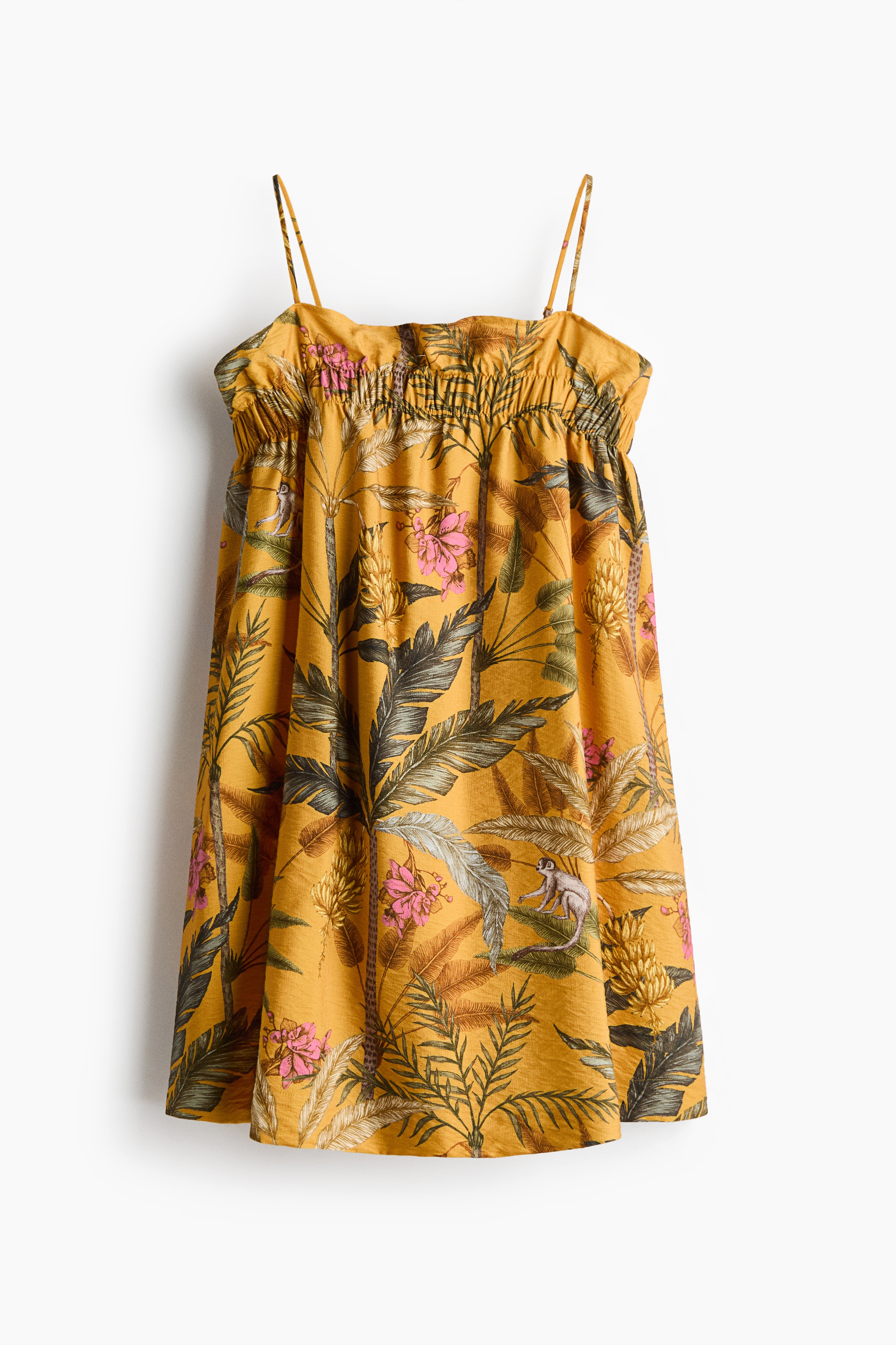 Loose-fit strappy dress - Dark yellow/Plants