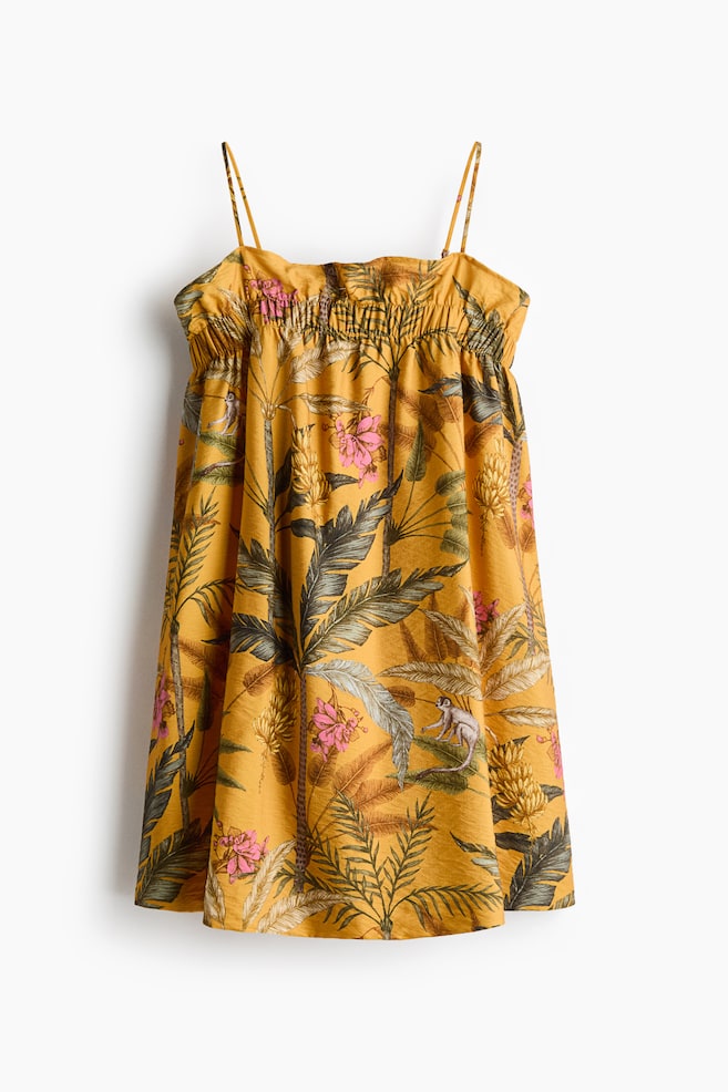 Loose-fit strappy dress - Dark yellow/Plants/Light dusty pink/Patterned - 1