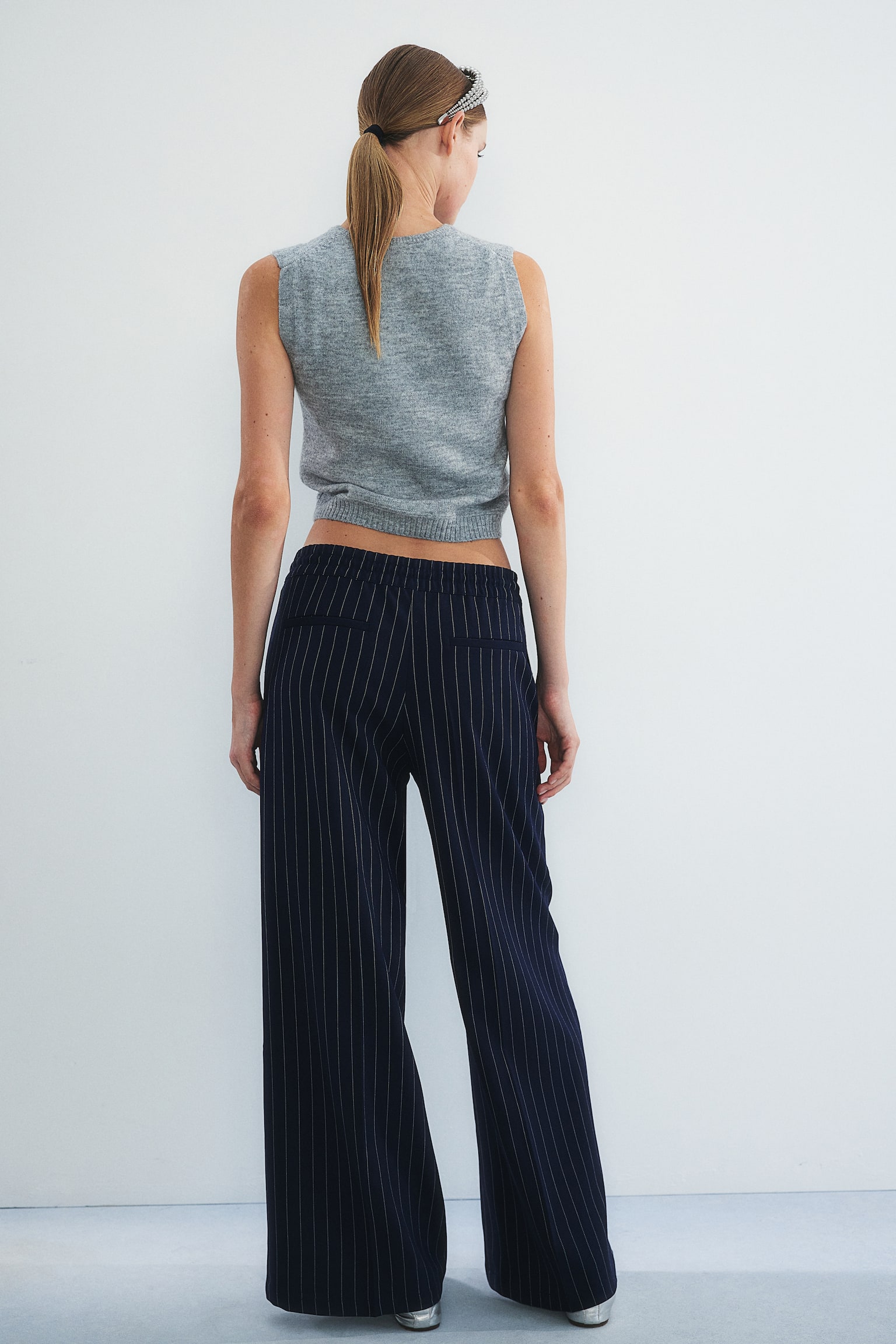 Wide pull-on trousers - Navy blue/Pinstriped/Dark grey/Pinstriped/Black/Beige/Grey marl/Black/Pinstriped/Grey marl/Black/White/Black - 4