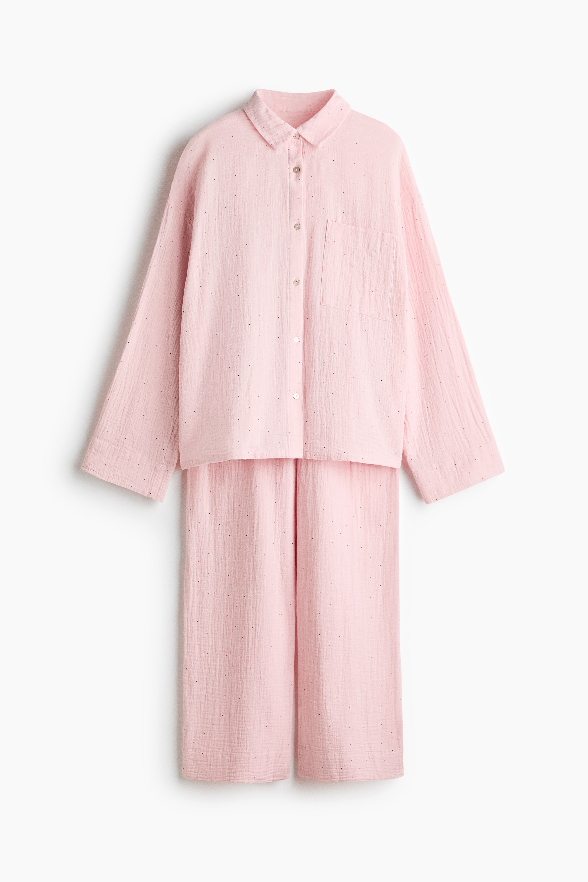Pyjama van katoenen mousseline - Lichtroze/polkadot/Donkerbruin/Marineblauw/bloemen/Roomwit/bloemen/Pruimenrood/Roomwit/Marineblauw