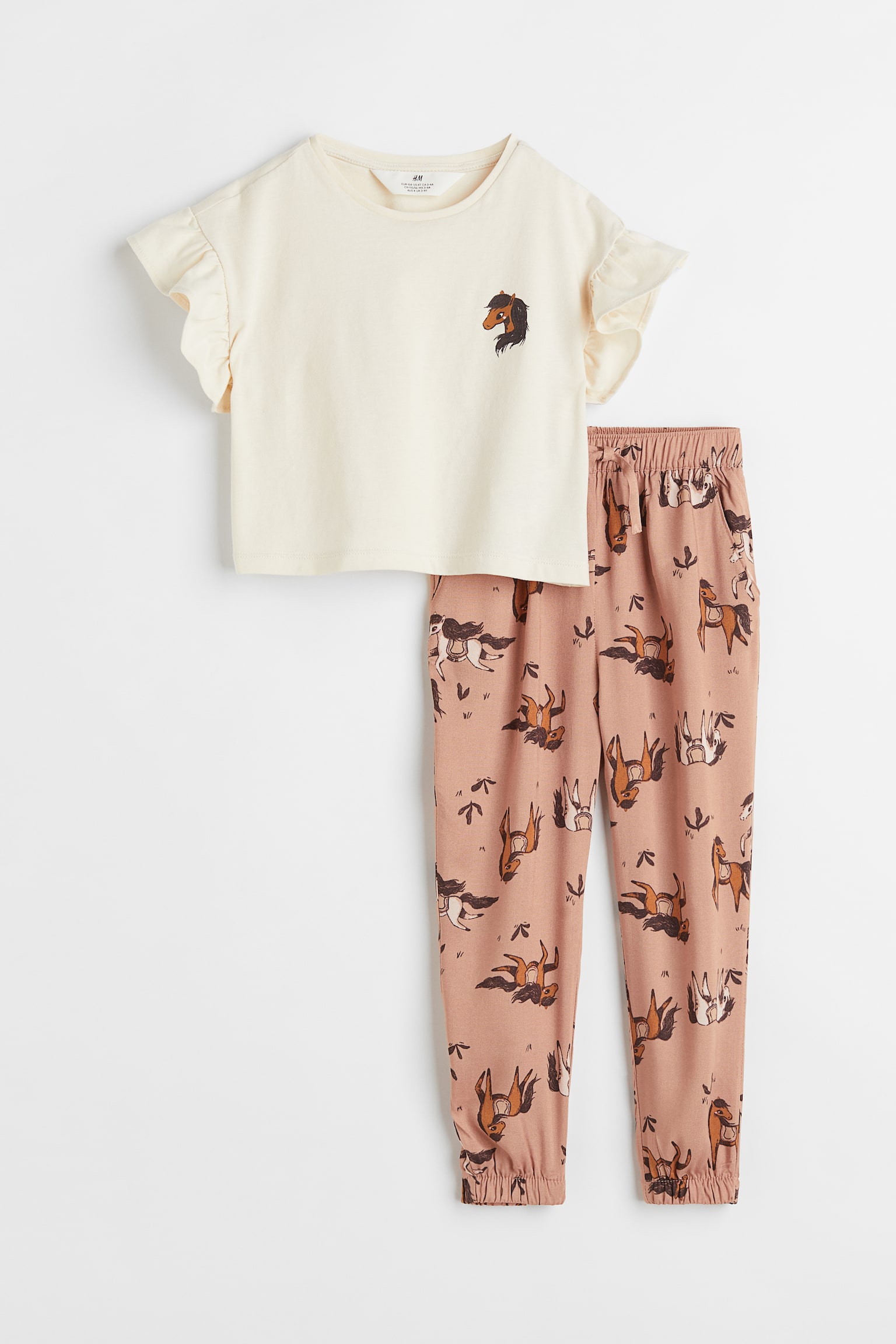 2-delt sett i bomull - Mørk beigerosa/Hester
