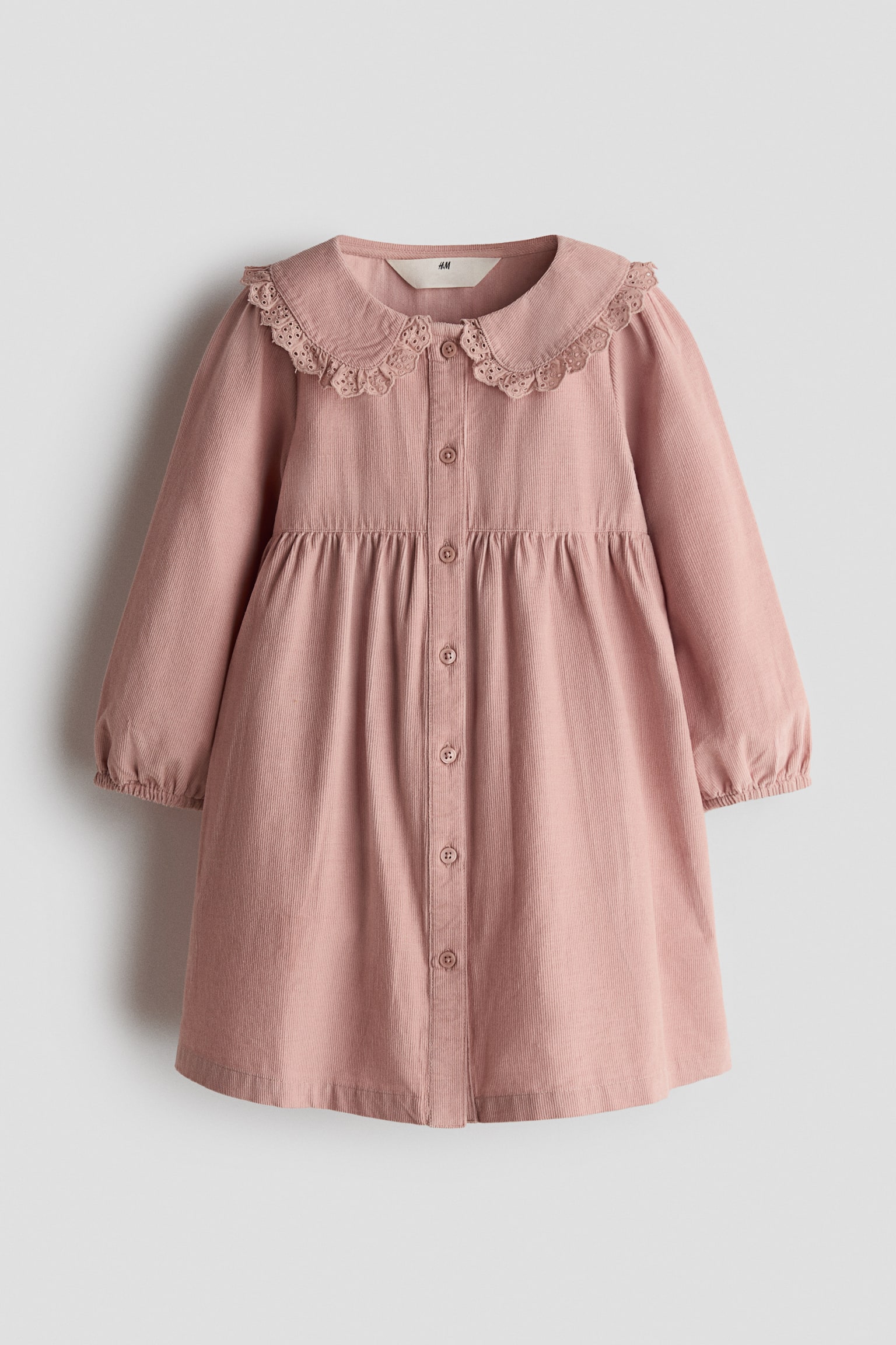 Robe en velours côtelé avec col Claudine - Vieux rose/Turquoise pâle/fleuri