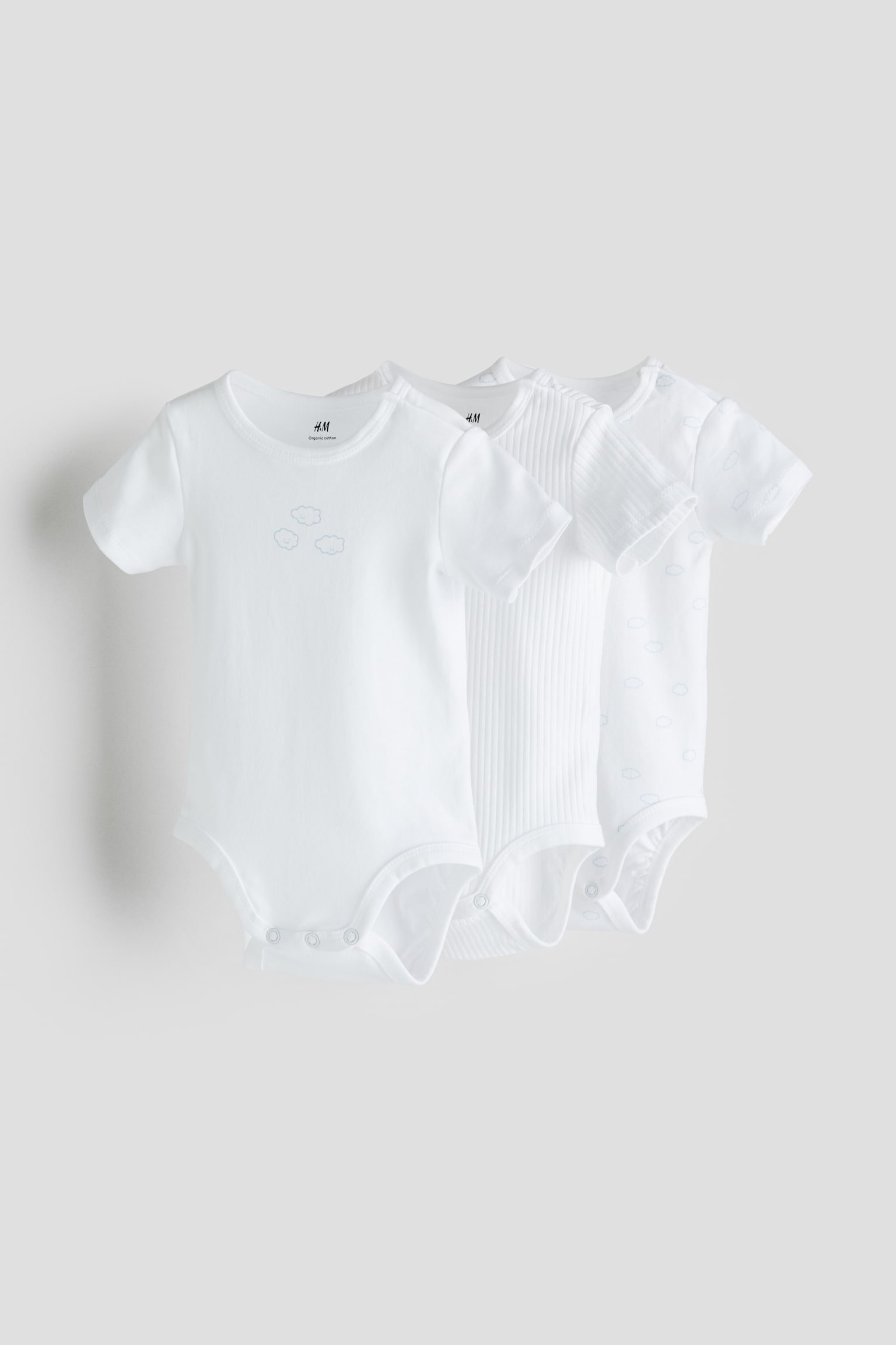 3-pack Cotton Jersey Bodysuits - White/Clouds - 1