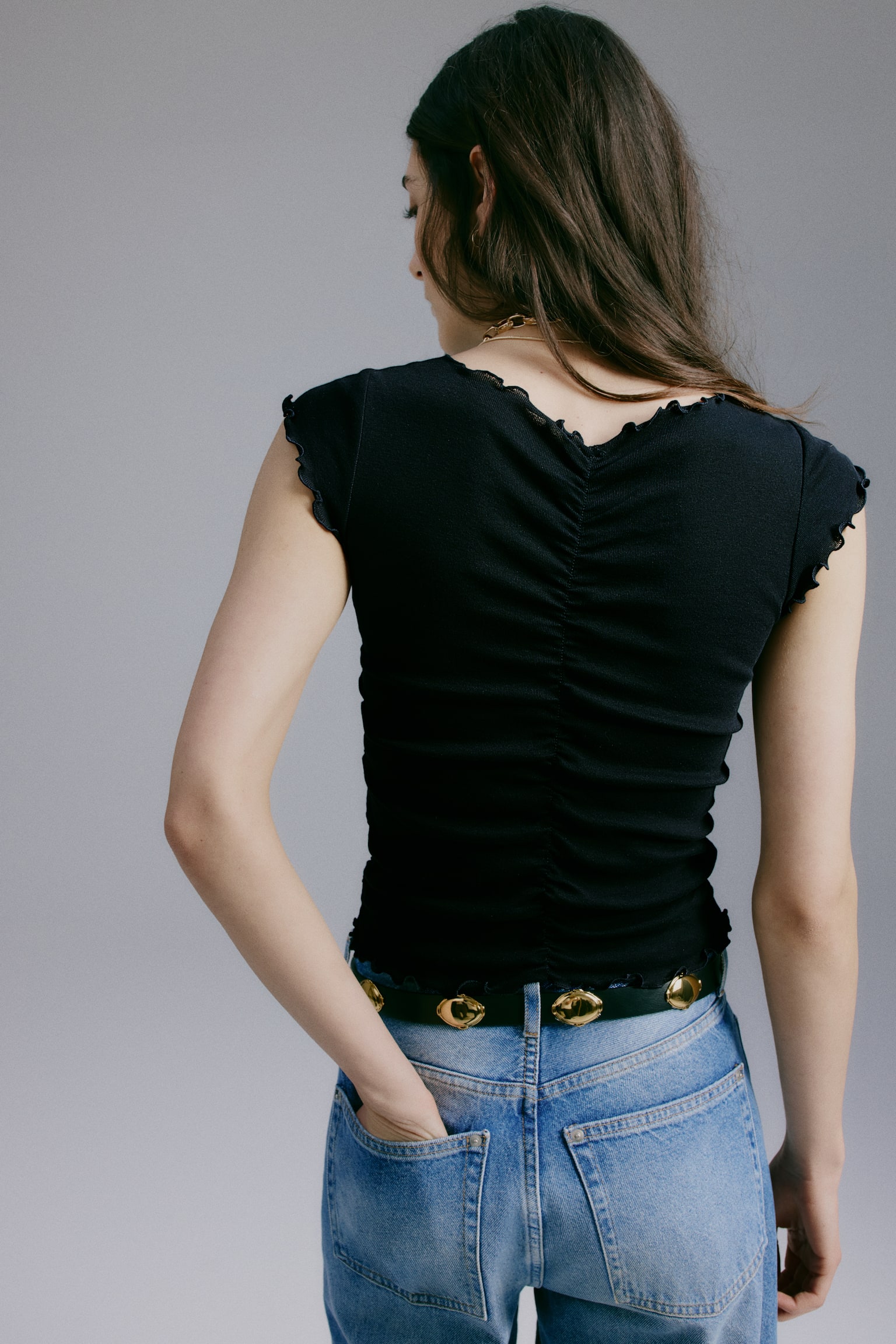 Бавовняний топ із драпуванням - Чорний/Коричневий - 4