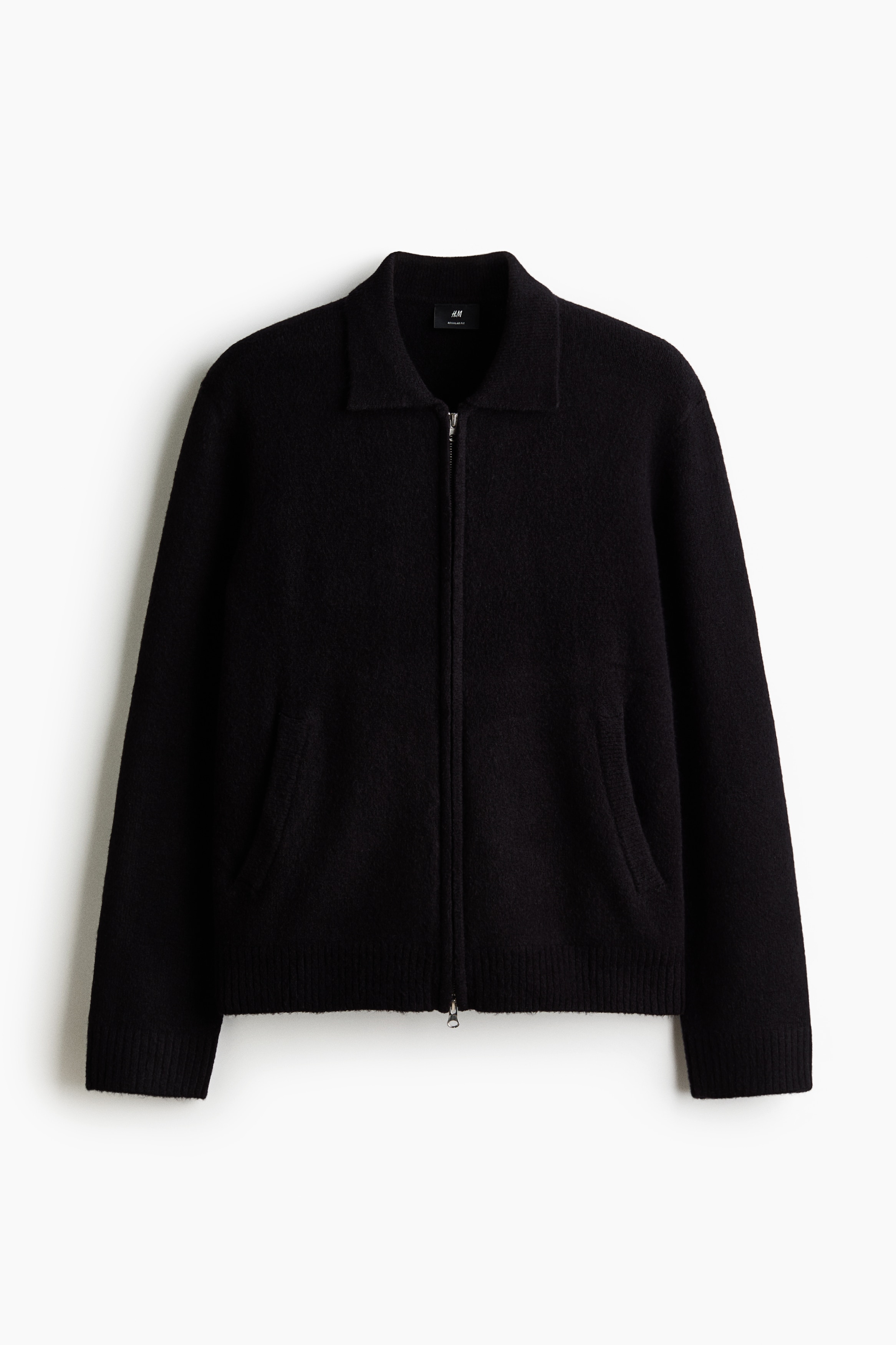 Kauluksellinen neuletakki Regular Fit - Musta/Tummanharmaa