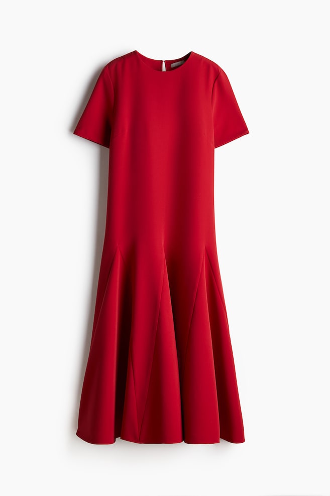 Flared-skirt twill dress - Red - 1