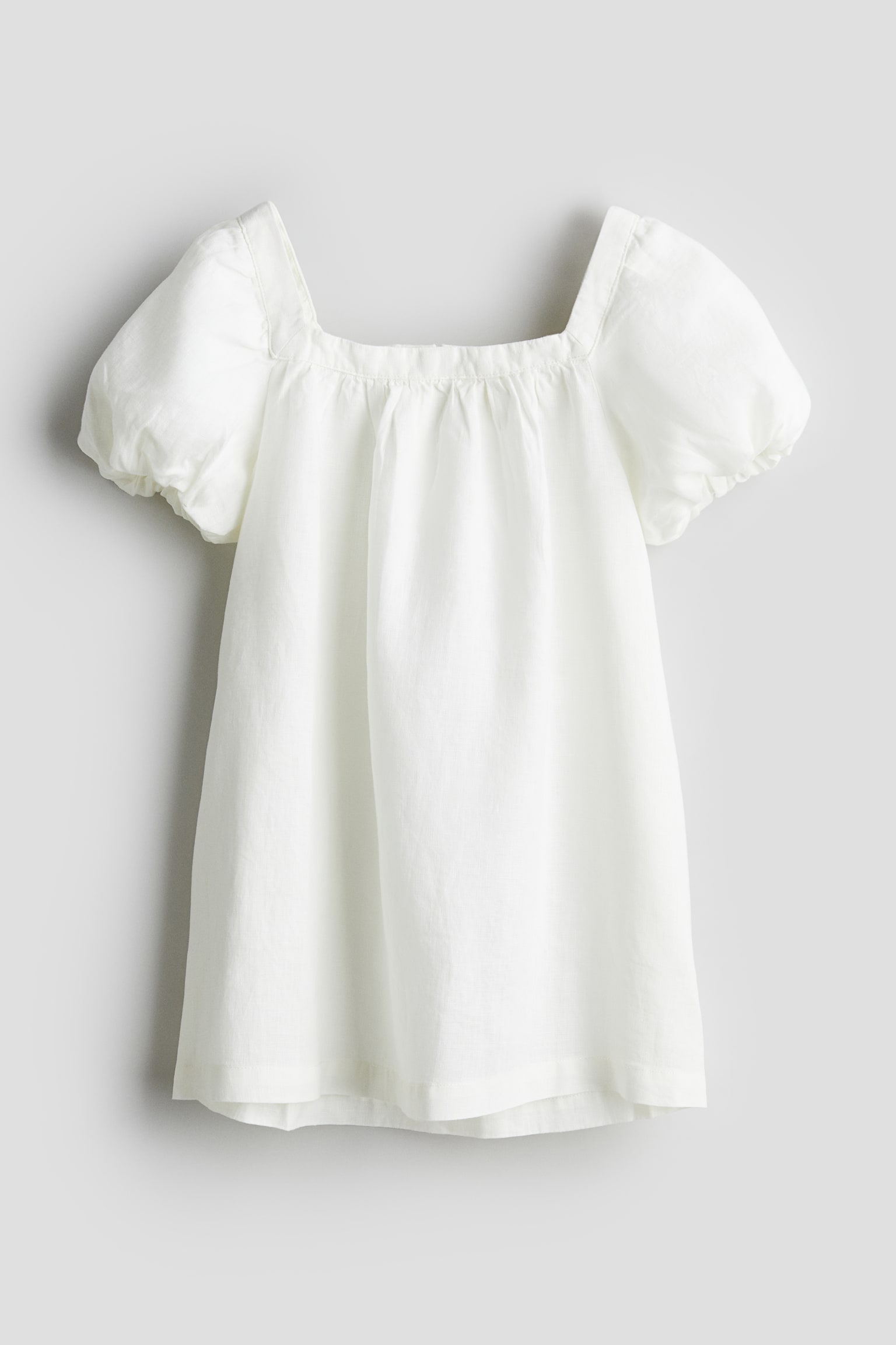 Balloon-sleeved linen dress - White - 2