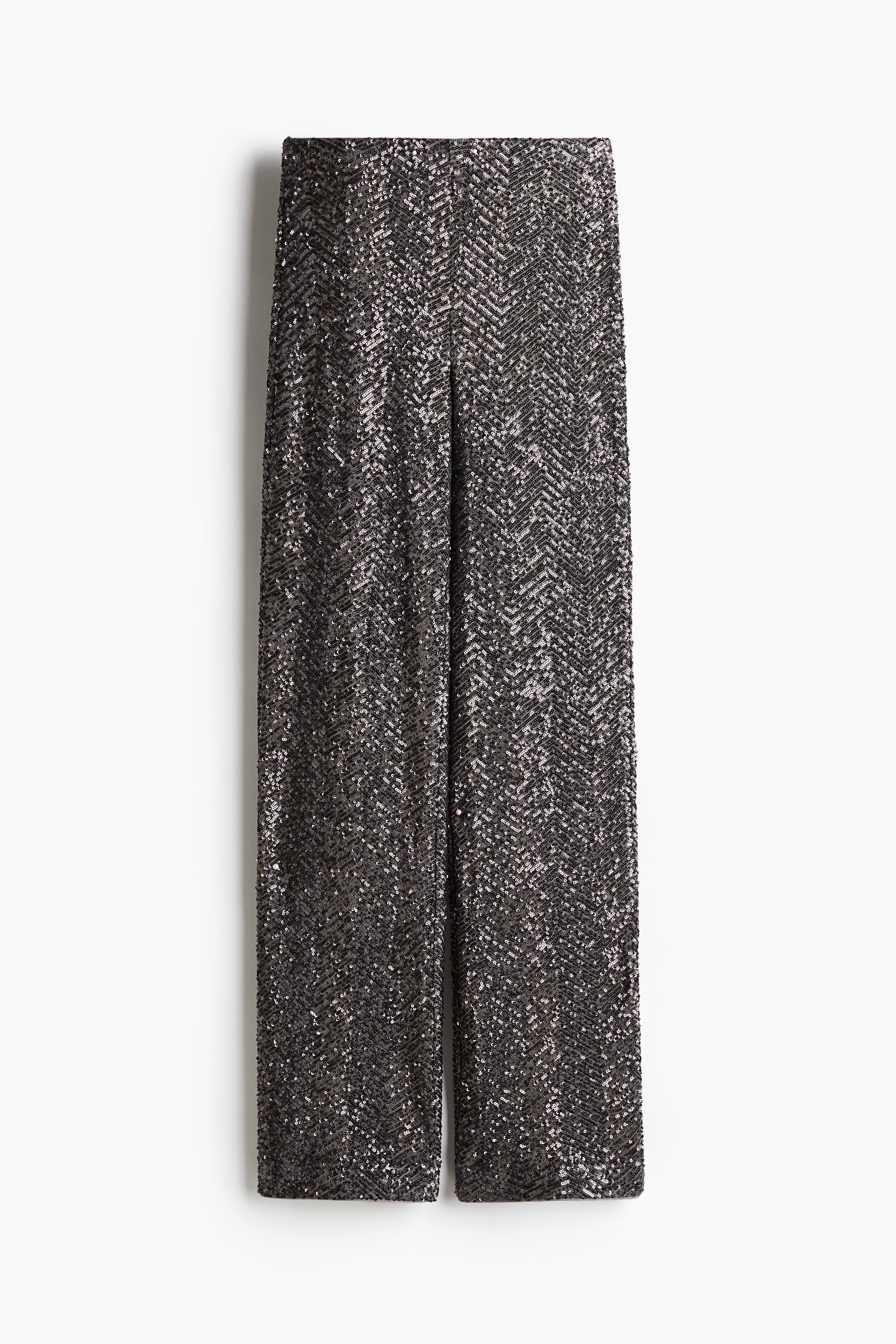 Ladies - Grey/Herringbone-patterned Sequined trousers - Size: 4XL  - H&M