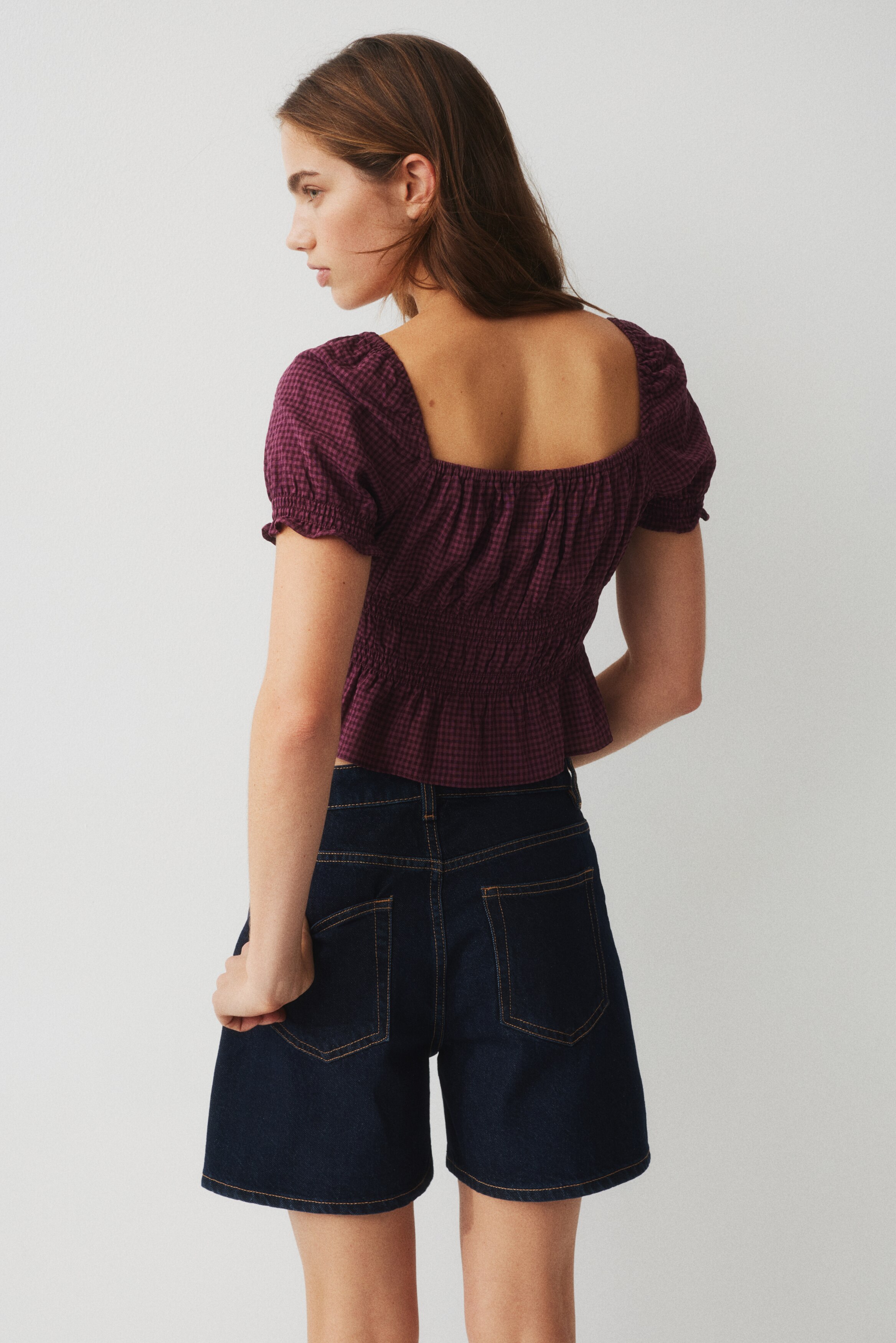 en neume Smocked Check Blouse Smocked blouse - Dark pink/Gingham